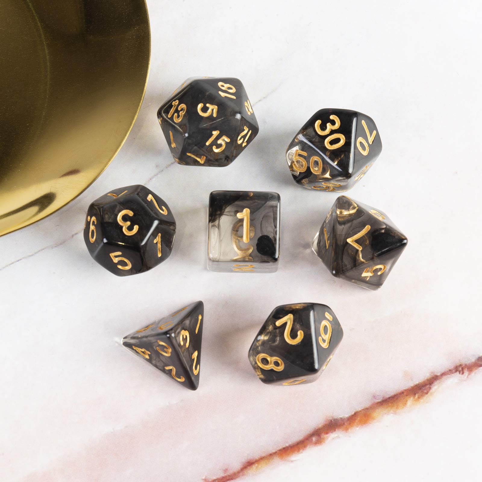 2 Sets DND Dice Set Black White D&D Dice Smoke Clear Resin Polyhedral Crystal D20 Dice for Dungeons and Dragons RPG Tabletop Game Accessories 5