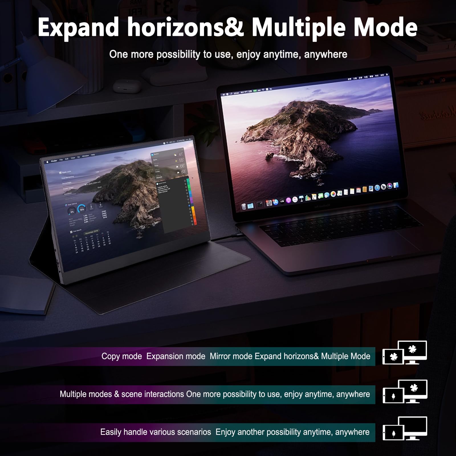 15.6-inch portable laptop monitor, FHD 1920 * 1080 resolution, equipped with USB Type-C and HDMI interfaces, supports HDR, metal shell design with smart cover, built-in speakers (Portable Monitor+3ft) 6