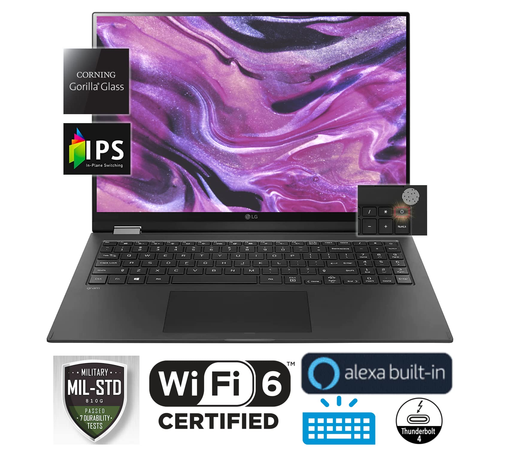 LG Gram 16'' 2-in-1 WQXGA (2560 x 1600) 16:10 Touchscreen Slim Laptop, Intel Core i7-1165G7 Evo, 99% DCI-P3, Backlit KB, Wi-Fi 6, Thunderbolt 4, Alexa, w/Stylus Pen (16GB RAM | 1TB PCIe SSD) 3