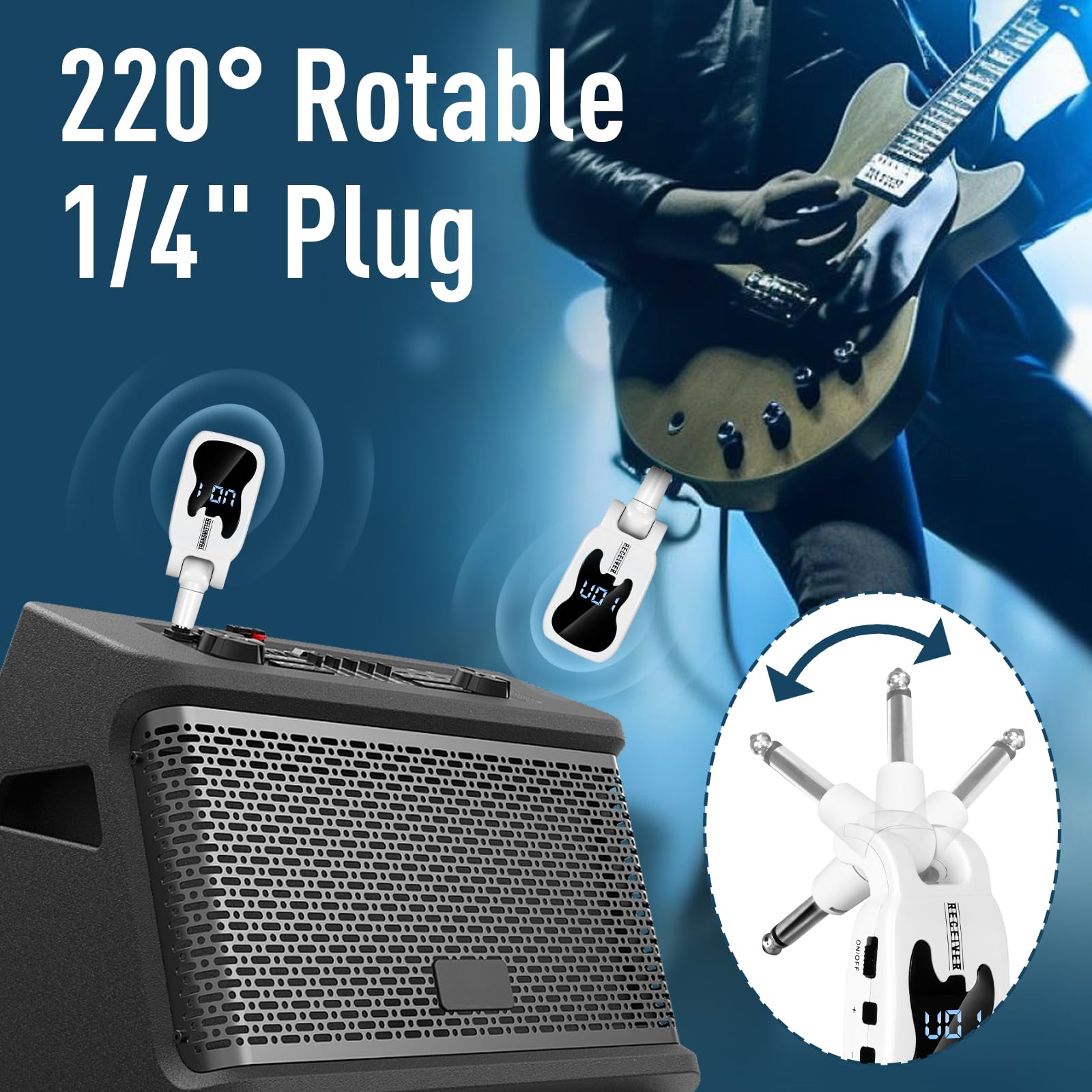 Devilclaw UHF Wireless Guitar System- 16 Channel Rechargeable Transmitter Receiver with Volume Control - Interference-Free Adapter for Bass Instruments(White) 5