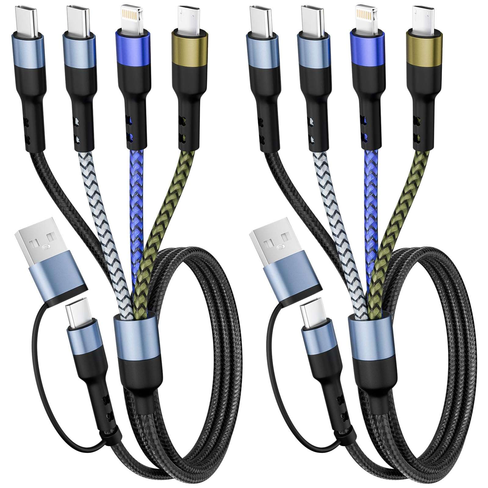 Upgraded 4 in 2 Multi Charging Cable with Dual Type C Port for iPhone 17/ Galaxy 25, Multi iPhone Charger Cord Travel Charger for Multiple Devices for iPhone17-8, iPad, Androids and More-2Packs 5FT 1