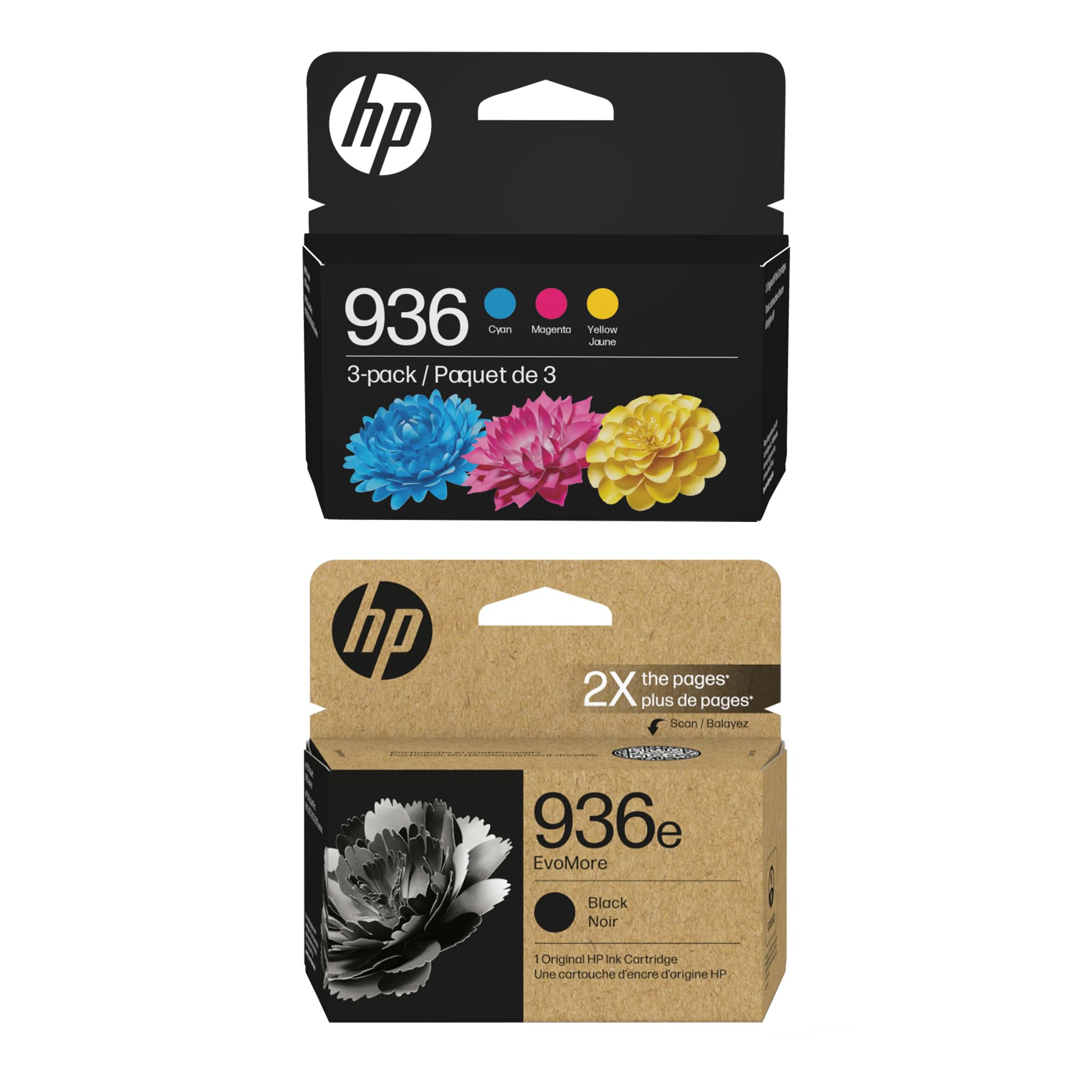 HP Original 936e Black EvoMore Ink / 936 Tri-Color Ink Cartridges (2-Pack) | Works with Printer Series: OfficeJet 9120, Pro 9100, Pro Wide Format 9700 | Carbon Neutral | C84QZLN