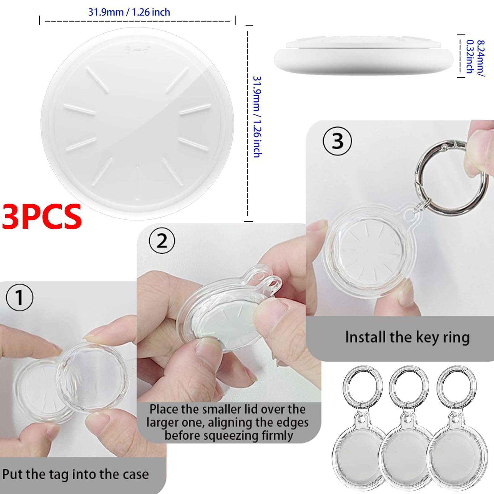 3 Pack Air Tracker Work with Apple Find My (iOS Only),Apple Item Finders Come with 3 Keyrings and Waterproof Case,Super Lightweight Item Finder,for Finding Wallet,Key,Phone,Car,Etc. 3