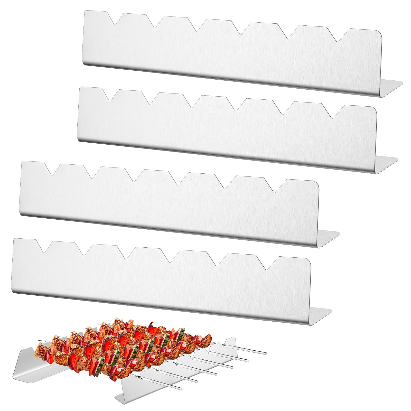 4 Pcs Stainless Steel Skewers Rack - Universal Barbecue BBQ Long Skewers Holder for Grill