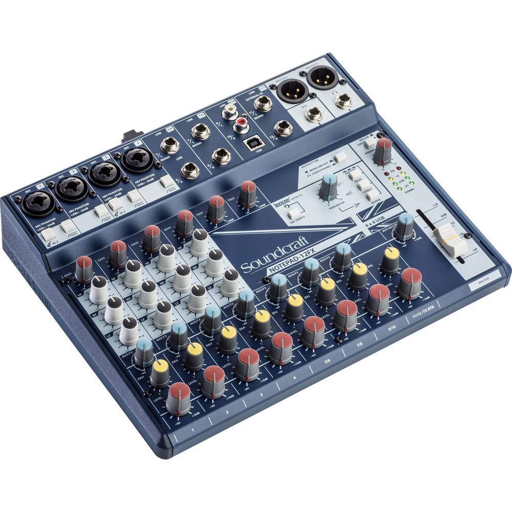 Soundcraft Notepad-12FX Small-Format Analog Mixing Console with Gator Cases 2519 Mixer Bag, Fastener Straps (10-Pack) & XLR Cable Bundle 3