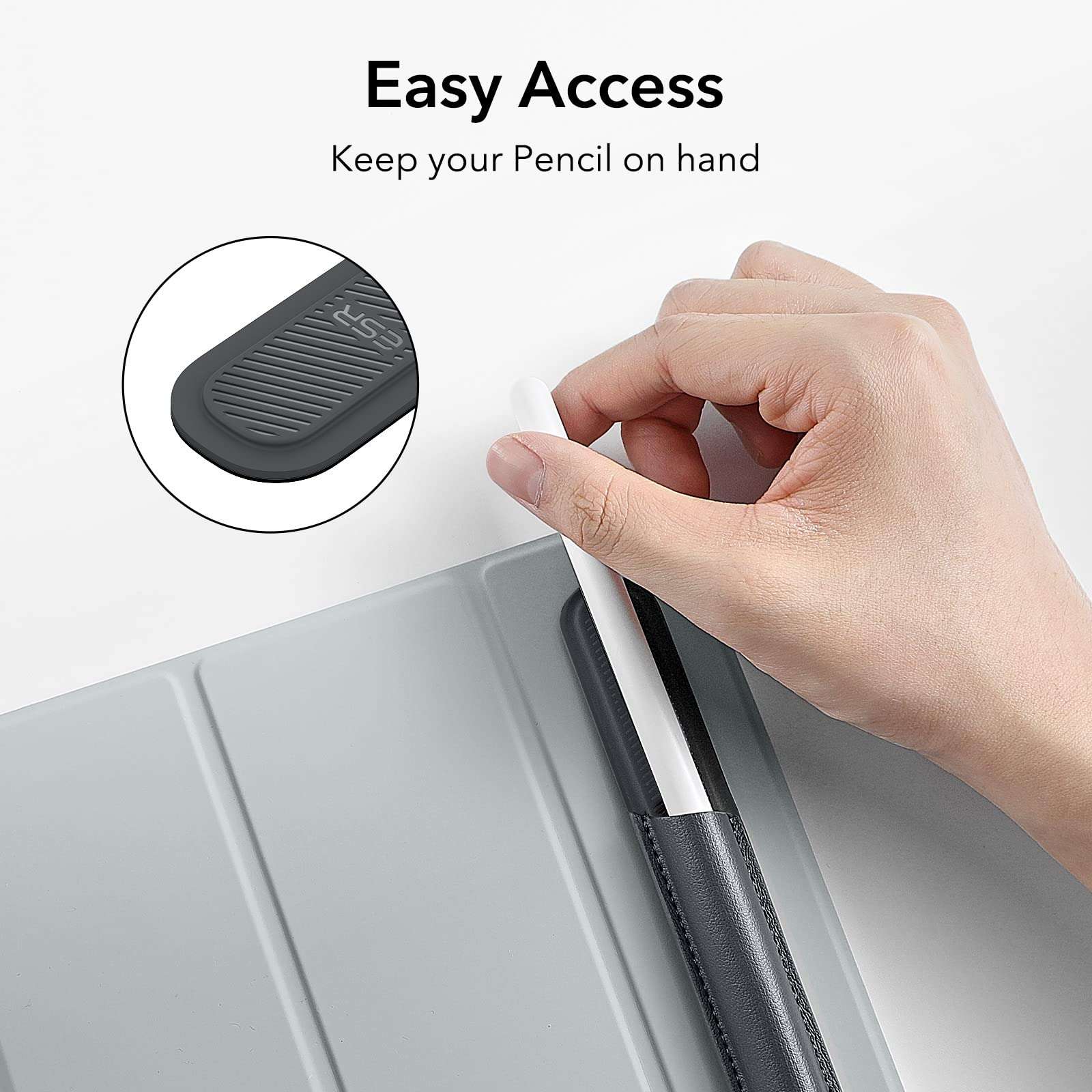 ESR Pencil Holder Compatible with Pencil (Pro/2nd/1st Generation&USB-C), Vegan Leather Pencil Sleeve for Stylus Pen, Secure Pencil Protection, Pencil Cover with Self-Adhesive Back for iPad Case,Grey 5
