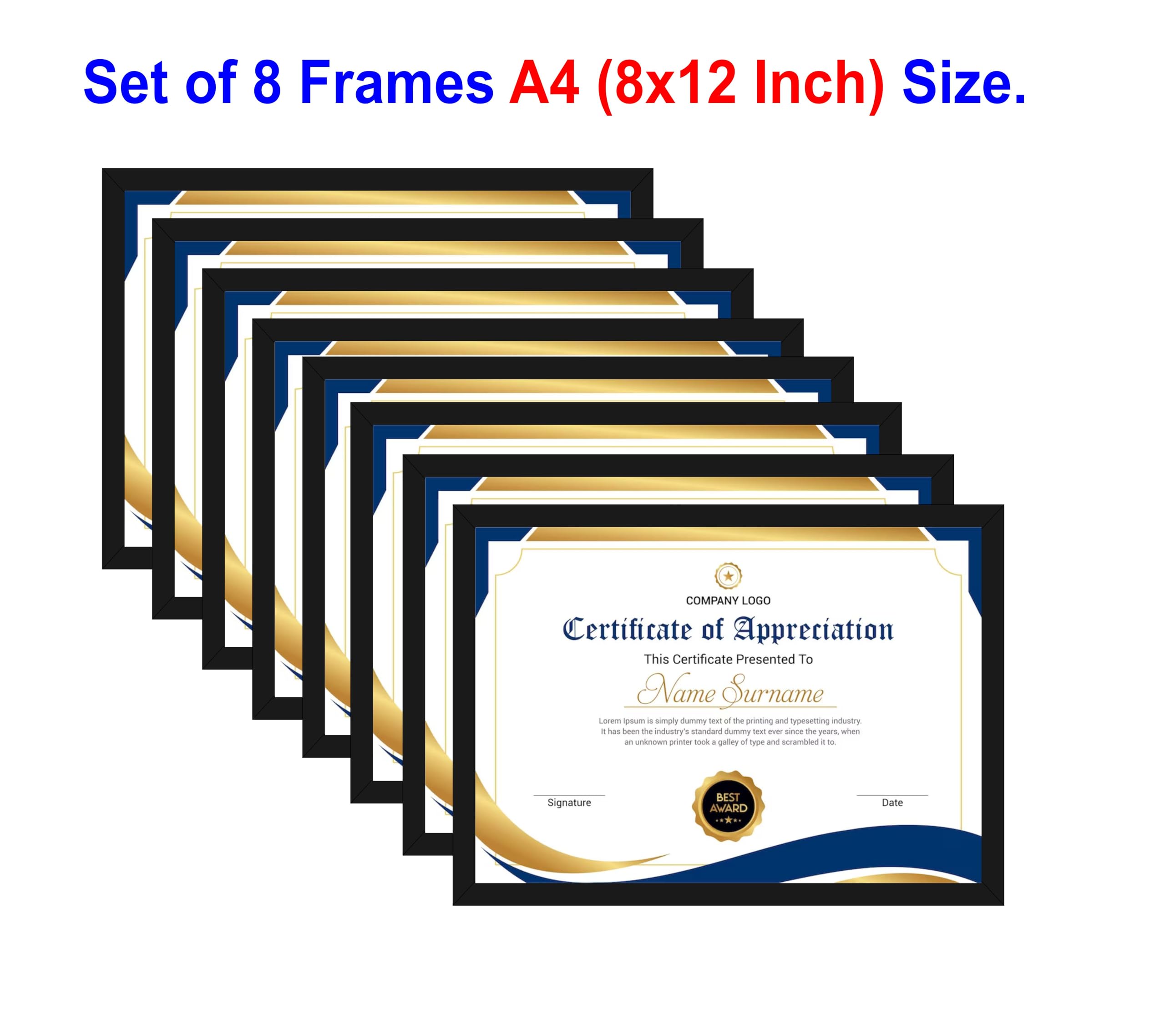 HK PRINTS Photo Frame for Home Office School Decoration Set of 8 A4 Frames Combo for Wall Hanging (8x12 Inch, Synthetic Wood, Plexiglass) F-8 3