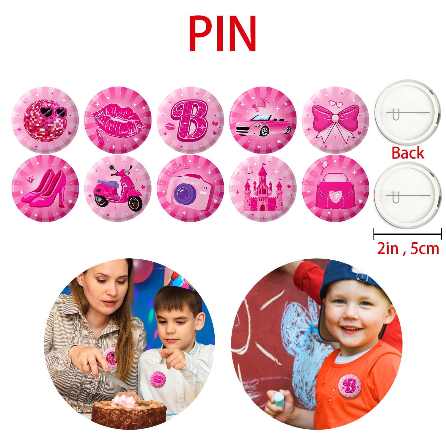 M AMFEOV 80Pcs Lets Go Party Decorations Party Favors, Hot Pink Girls Birthday Decorations Include 10 Bracelets, 10 Button Pins, 10 Keychains, and 50 Stickers, Pink Disco Bachelorette Party Supplies 6