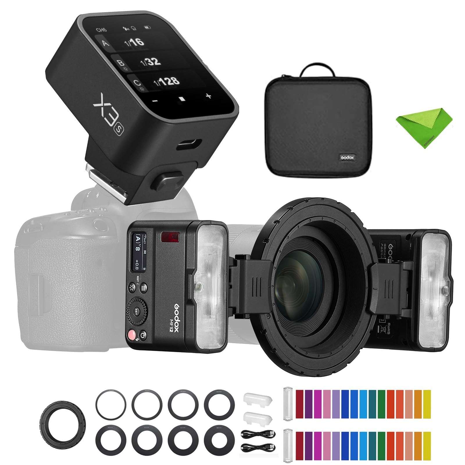 Godox MF12 MF12-K2 Macro Flash with X3-S Flash Trigger for Sony, Off-Camera TTL Flash Speedlite 12W, 2.4G Wireless Control,TTL/M Mode,Built-in 3.7V/6.29W Lithium Battery, Compatible with Sony Cameras 1