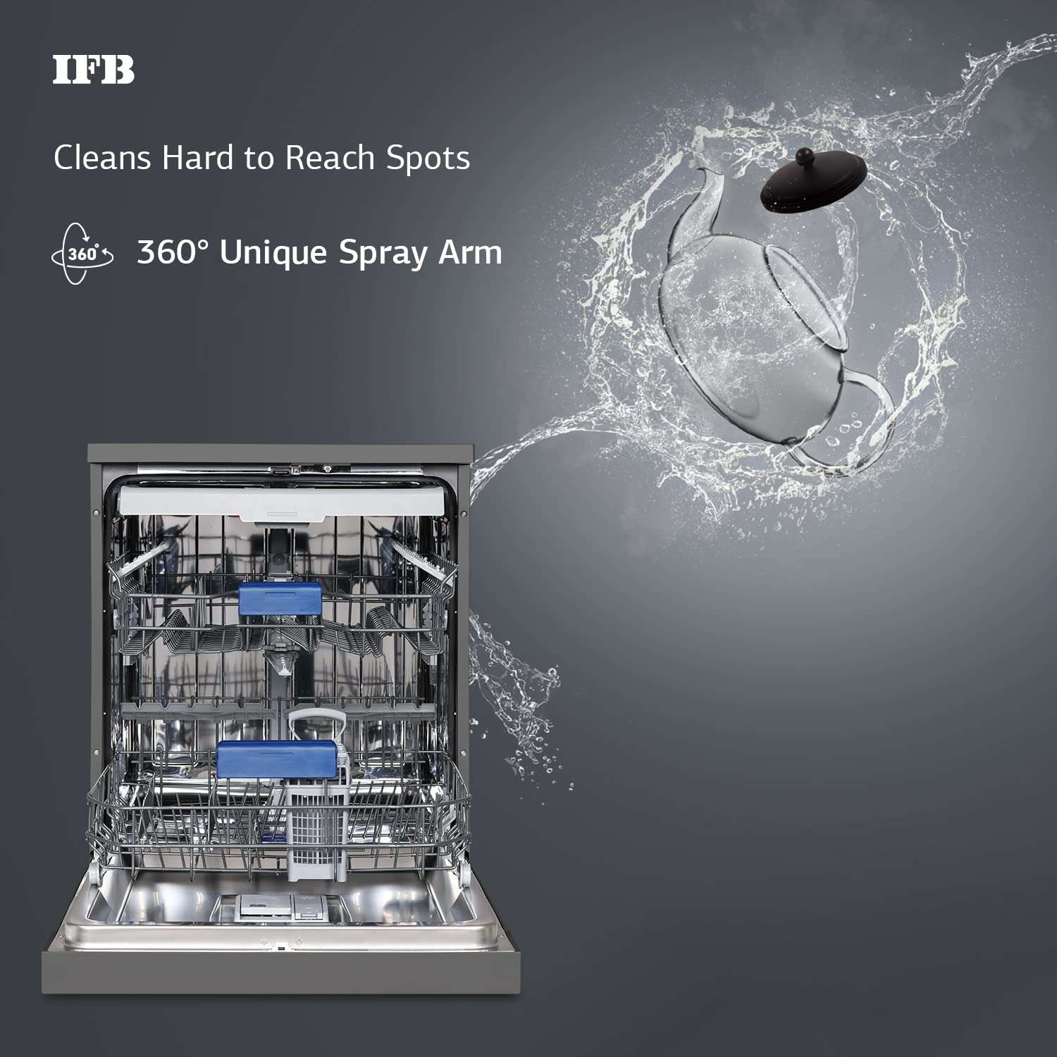 IFB 16 Place Settings â€ŽHot water wash Free Standing Dishwasher (Neptune VX2 Plus, Inox Grey, In Built Heater with Turbo Drying, Perfect for Indian Utensils) 5