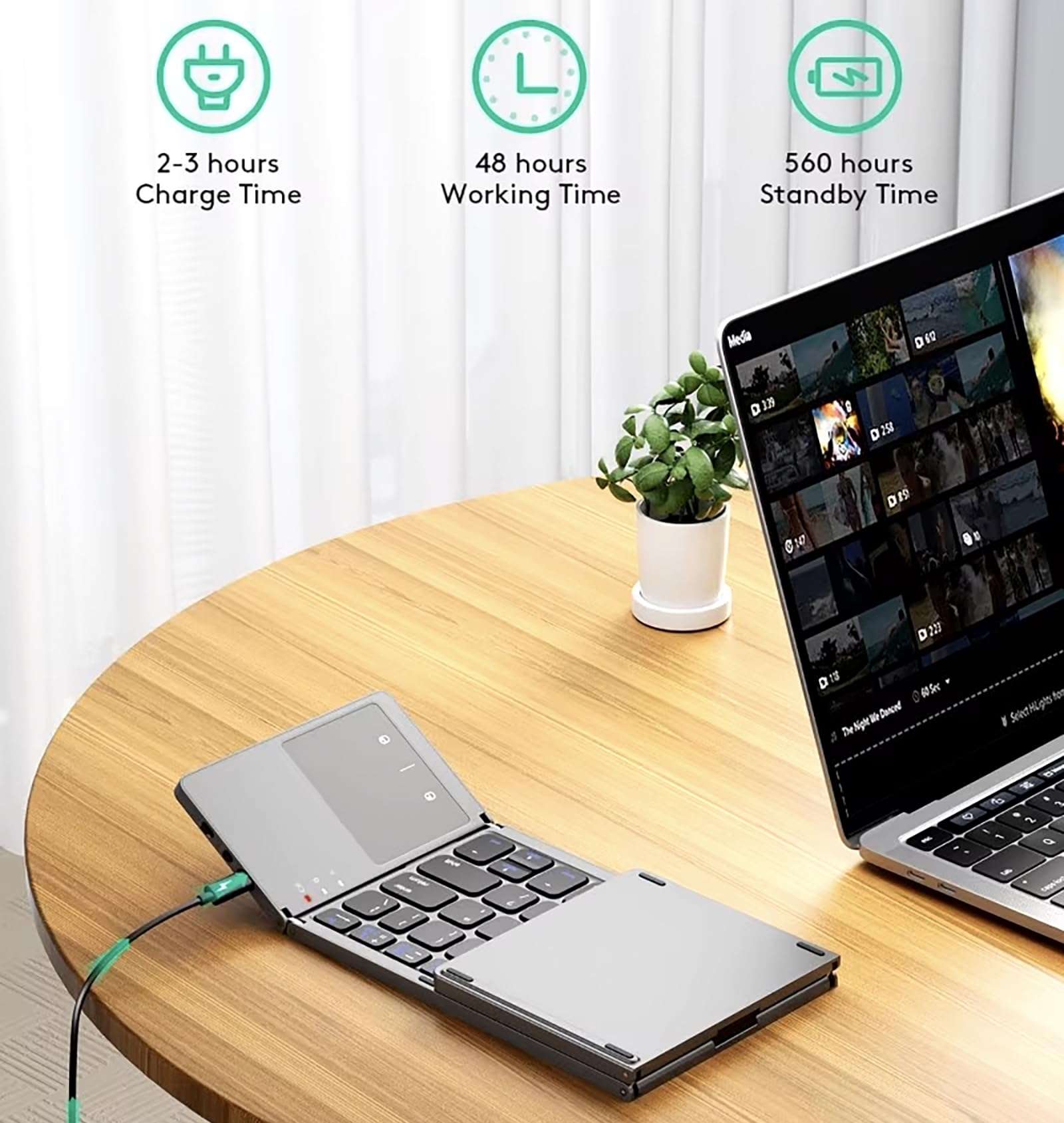 Tek Styz Slim Foldable Wireless Keyboard Compatible with Vivo iQOO 9 Pro TOUCHPAD Mouse is Universal Providing 48H Use, 560 Days Standby, Portable, Compact, Tri-Fold, Rechargeable! 4