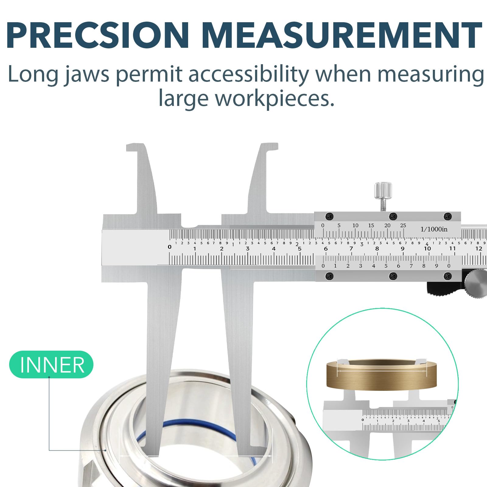 WEANCY Inside Groove Vernier Caliper with Upper Jaw and 3" Lower Jaw, Inside Diameter Measuring Tools 9-150mm/6 Inch Range,0.01mm/ 0.005" Resolution,Imperial/Metric, Carbon Steel (6 Inch/ 150mm) 4