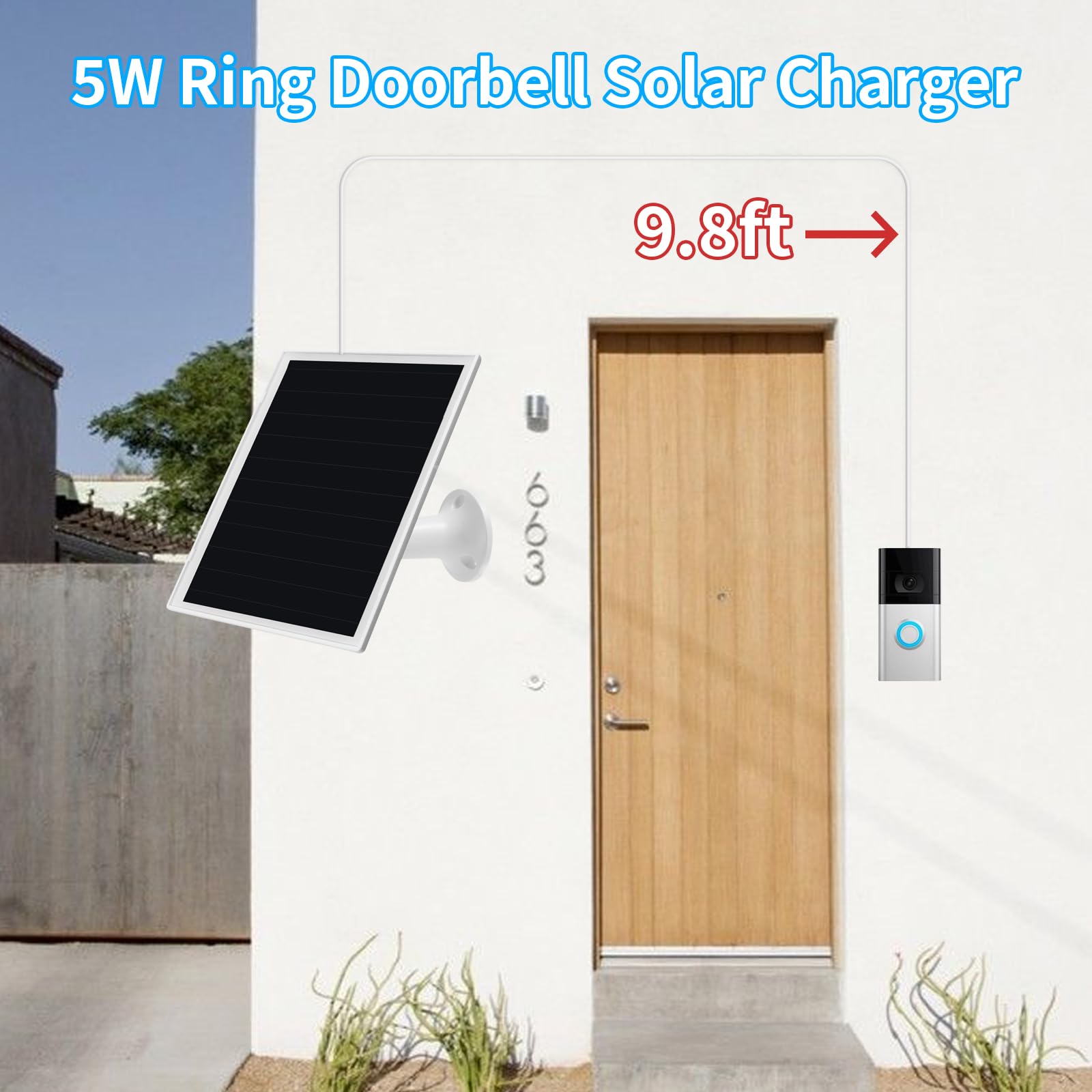 Solar Panel Charger for Ri ng doorbell Camera, Compatible with Ring Video Doorbell 3/3+/4, Battery Video Doorbell Plus, Not for Ring Video Doorbell 2, Waterproof, 6W Fast Charging (1Pack) 5