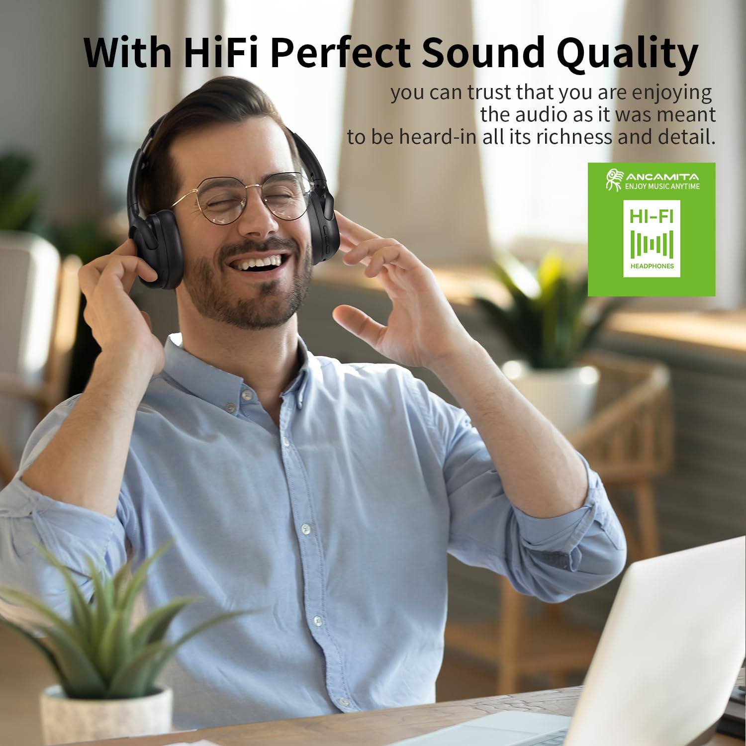 Active Noise Cancelling Headphones, Wireless Over-Ear Bluetooth, HiFi deep bass, Foldable Headphones, Transparent Mode, 50H Long ANC Playtime, Durable Headset for Traveling/Gym Use/Home (Black) 5