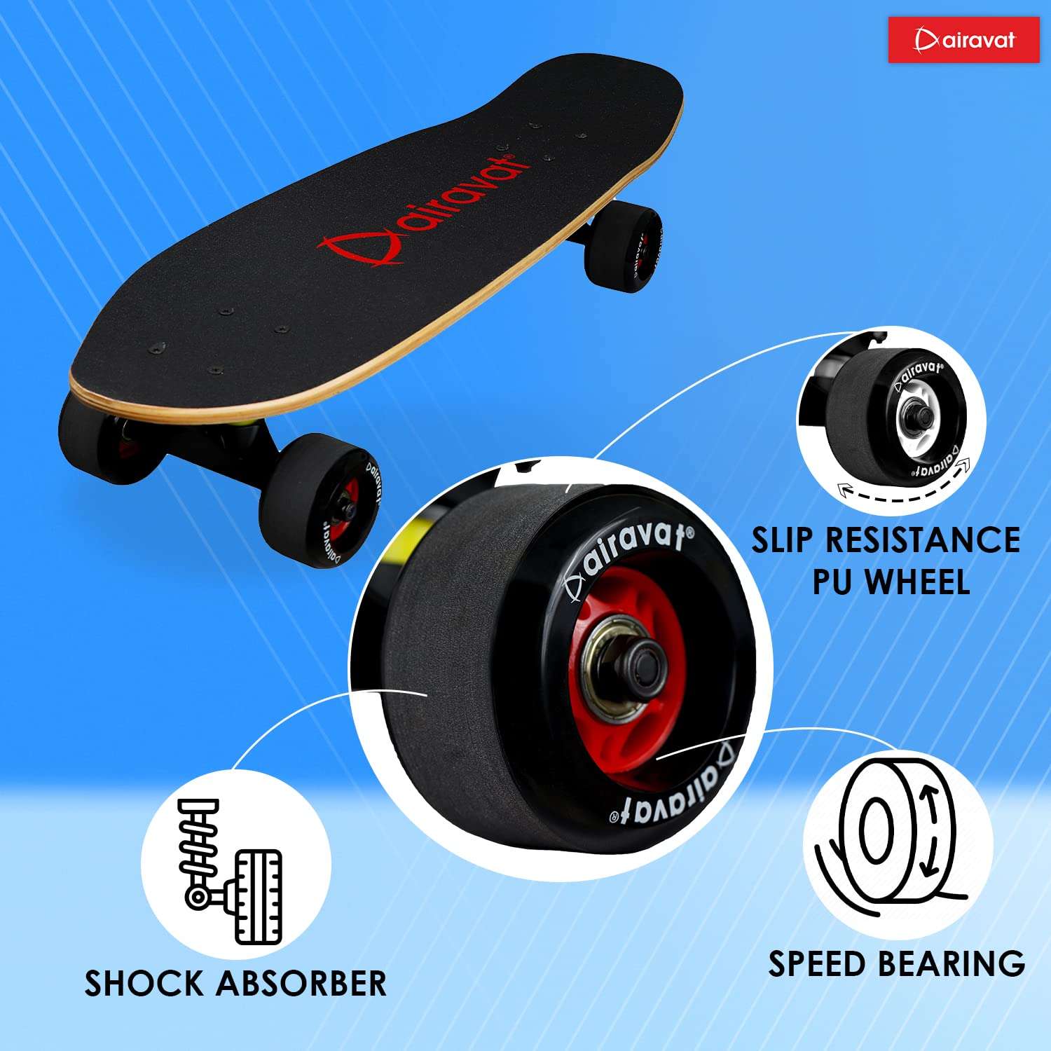 AIRAVAT Gallant Skateboard Multicolor Made of Premium Wood and Non-Slip PU Wheel with Weight Capacity Upto 100Kg 6