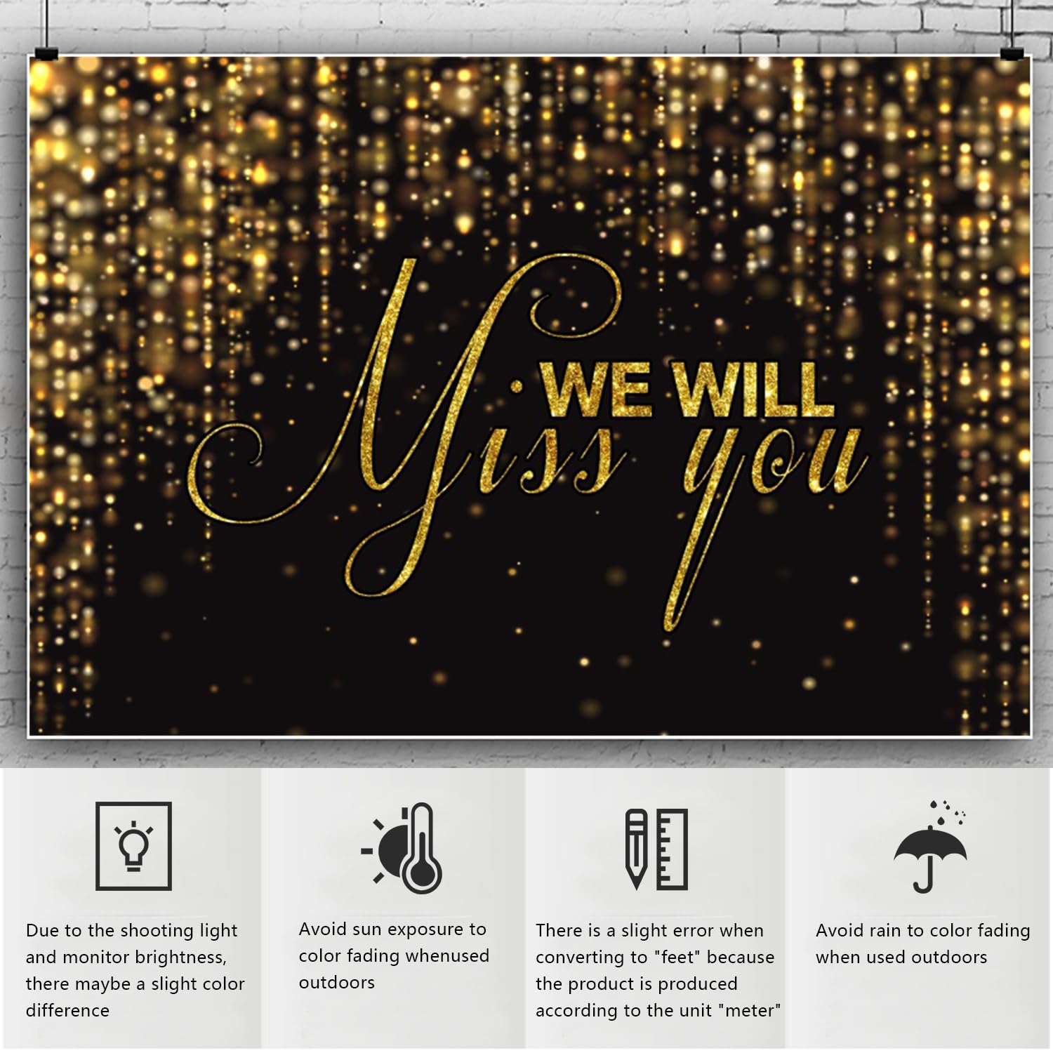 YongFoto Happy Retirement Backdrop 7x5ft We Will Miss You Black Gold Glitter Photography Background Going Away Goodbye Farewell Office Work Congrats Retirement Party Banner Portraits Photo Props 6