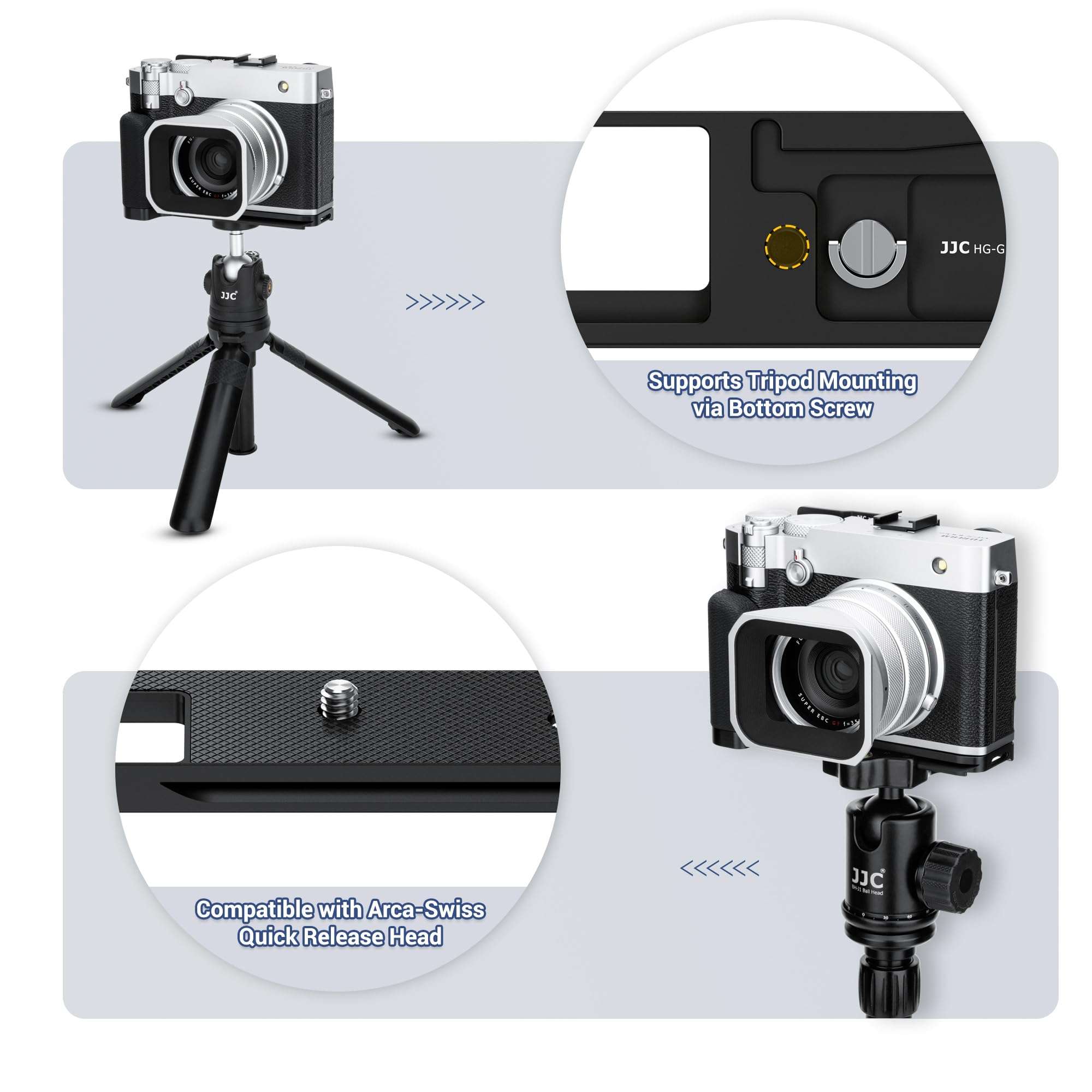 GFX 100RF Hand Grip Handgrip for Fujifilm Fuji GFX100RF Camera, Metal GFX100 RF L Bracket Holder with Built-in Arca Quick Release Plate & Battery Compartment Opening Anti-Slip Microfiber Pads - Silver 3