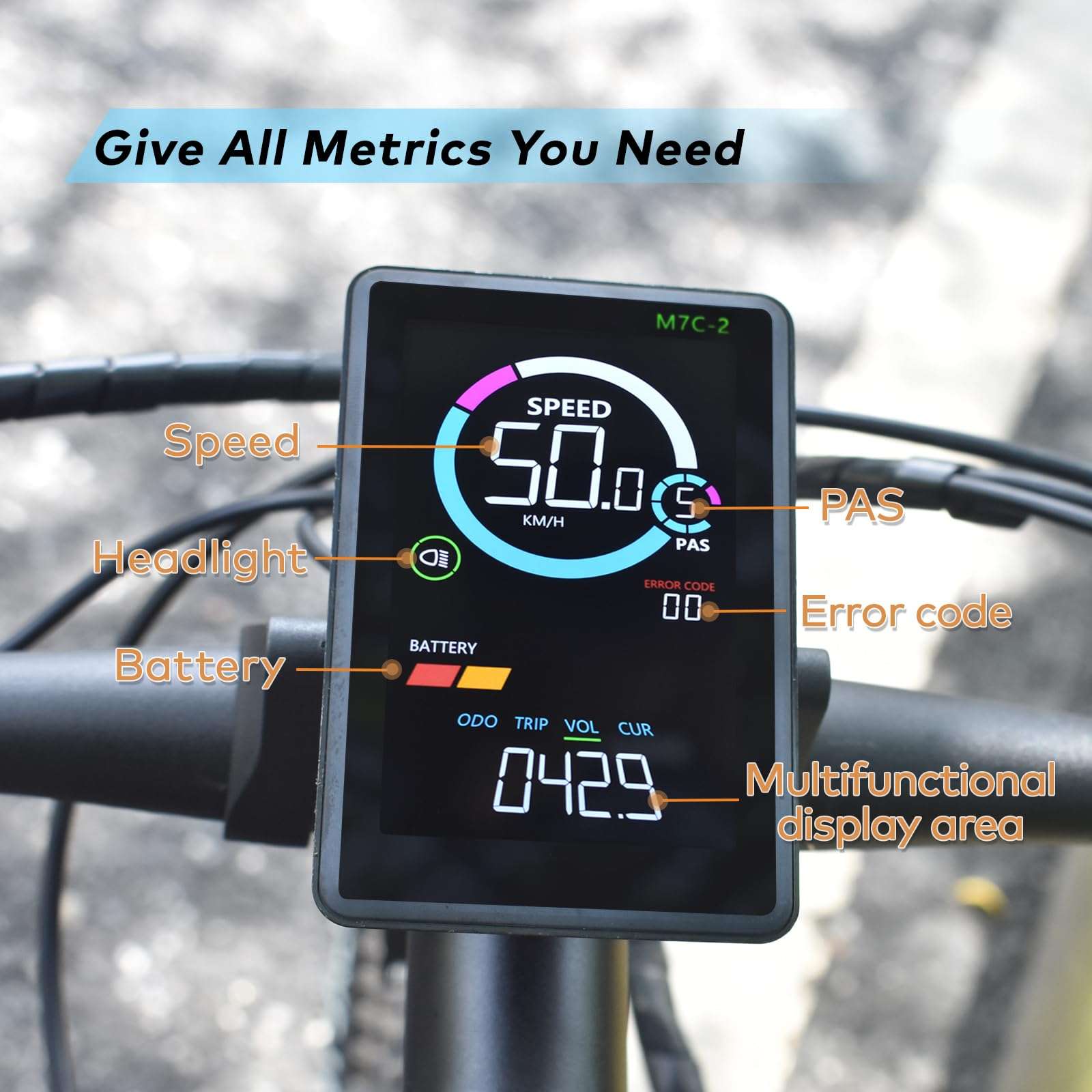 Mcezdy Ebike Display, UART No. 2 Protocol, 24V-60V ABS Colorful Cycling Computer with Charging Port for Mobile Devices, Vertical Ebike LCD Display to Enrich Cycling Journey 4