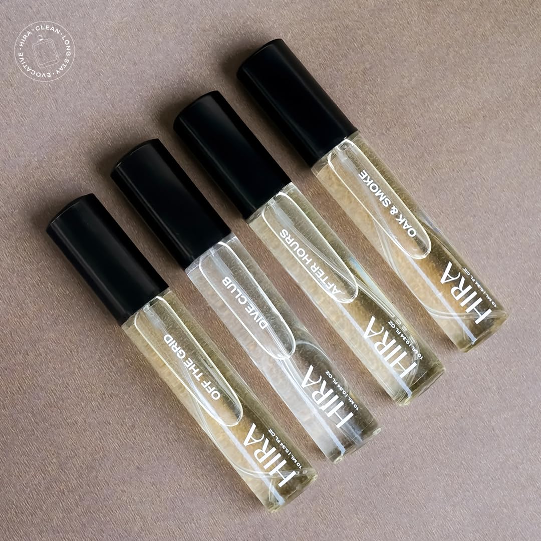 HIRA Discovery Set for Men, 4 Premium Fragrances, 10ml Each - Dive Club, Oak & Smoke, Off the Grid, After Hours 4