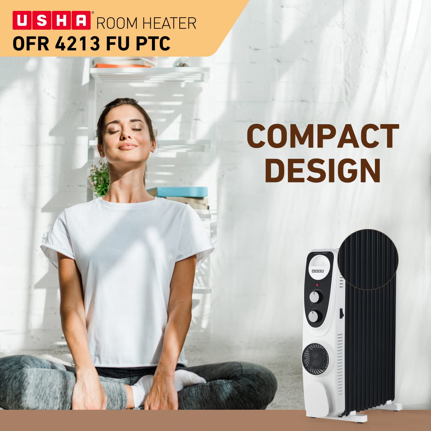 Usha 4213 FU PTC U Shaped 13 Fin Oil Filled Radiator Room Heater (Black) 4