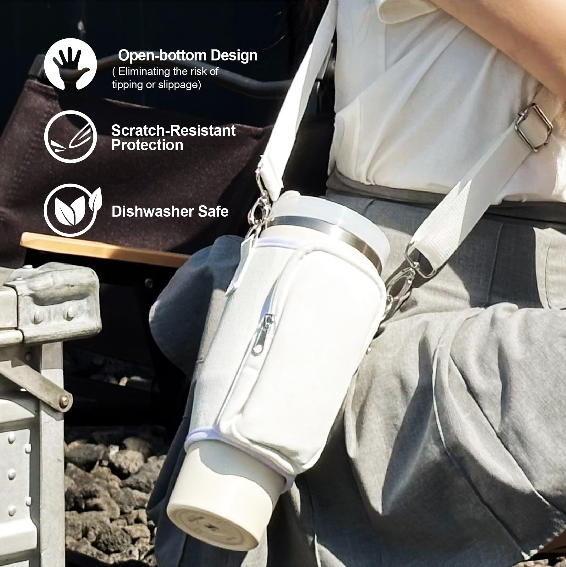 Marchoose Watter Bottle Carrier Bag for Stanley Cup with Phone Pocket, fit for Stanley 40 oz Tumbler & Simple Modern 40oz Water Bottle, Odor-Free Holder Pouch with Adjustable Strap (Black) 5