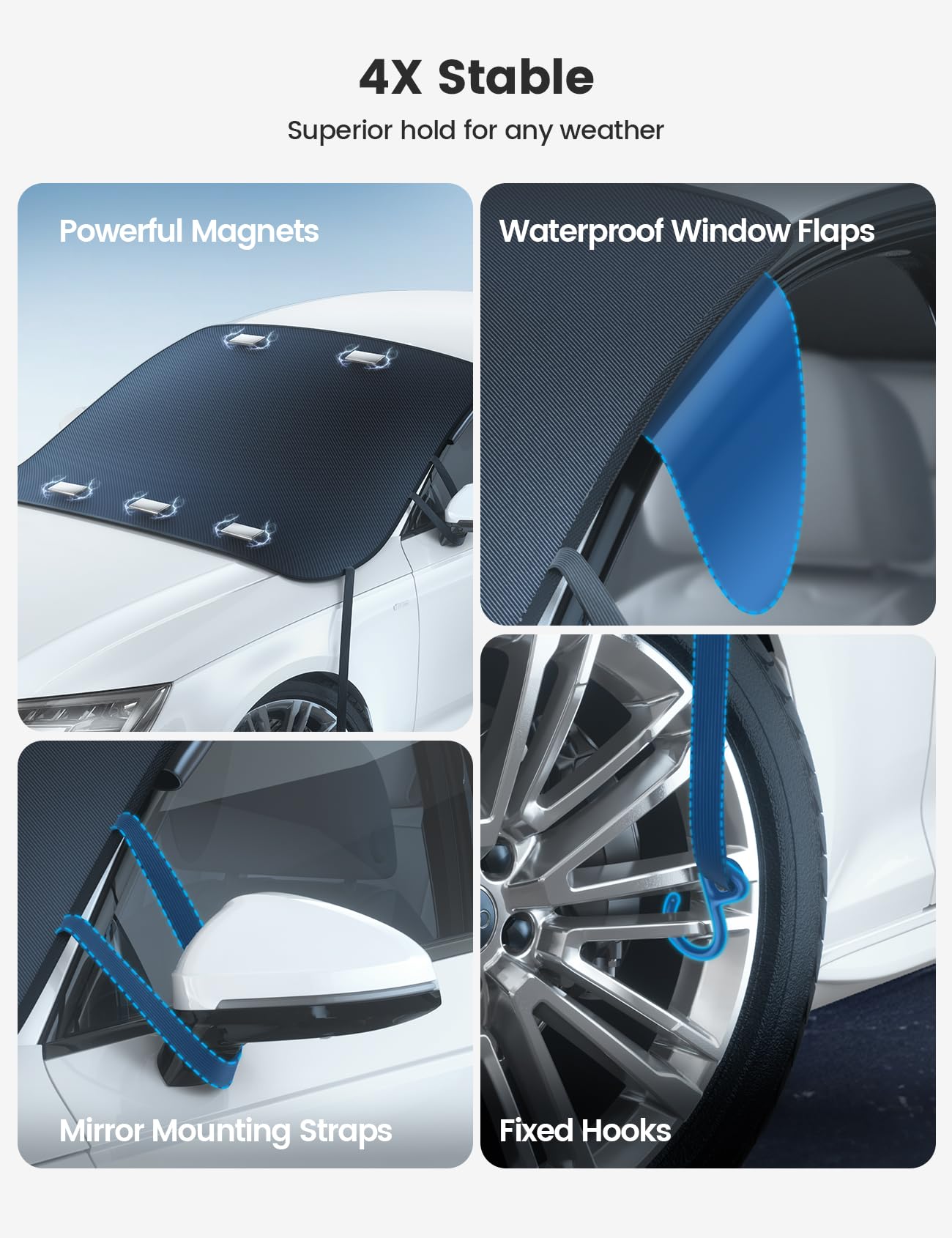 Lamicall Windshield Cover for Ice and Snow - Magnetic Fit, Waterproof Heavy Duty 800D Oxford Fabric,1S Snow Removal, 4X Stable, Winter Car Accessories for Men Fits Most Cars, SUVs (62"x48") 5