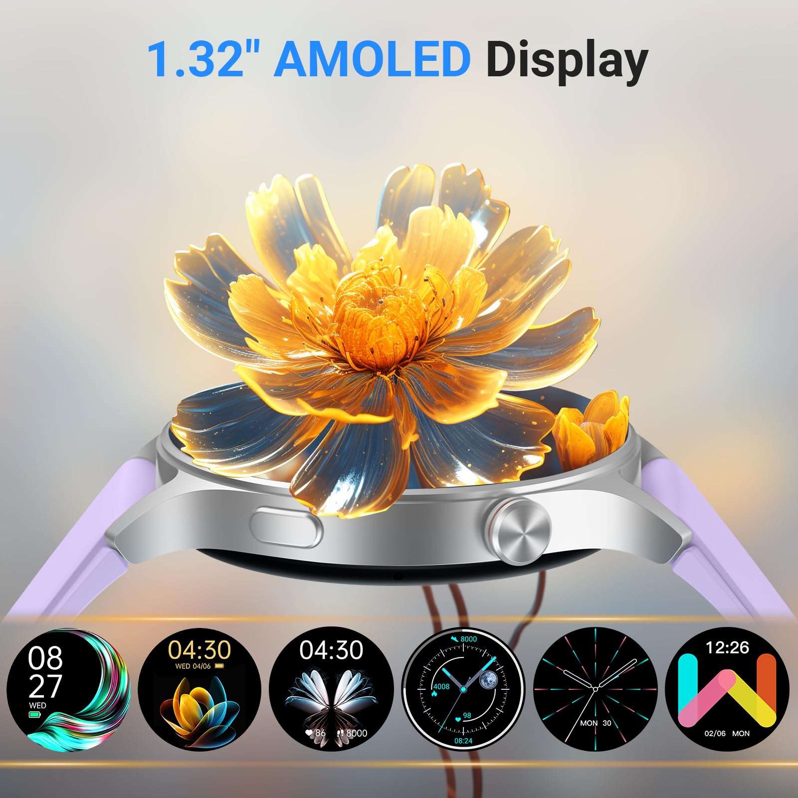 Fitpolo Smart Watch for Men Women,1.3" AMOLED Touchscreen Fitness Tracker, Make/Answer Calls, Heart Rate SpO2 Monitor, IP68 Waterproof, Sleep & Activity Tracking Smartwatch for Android Phones iPhone 5