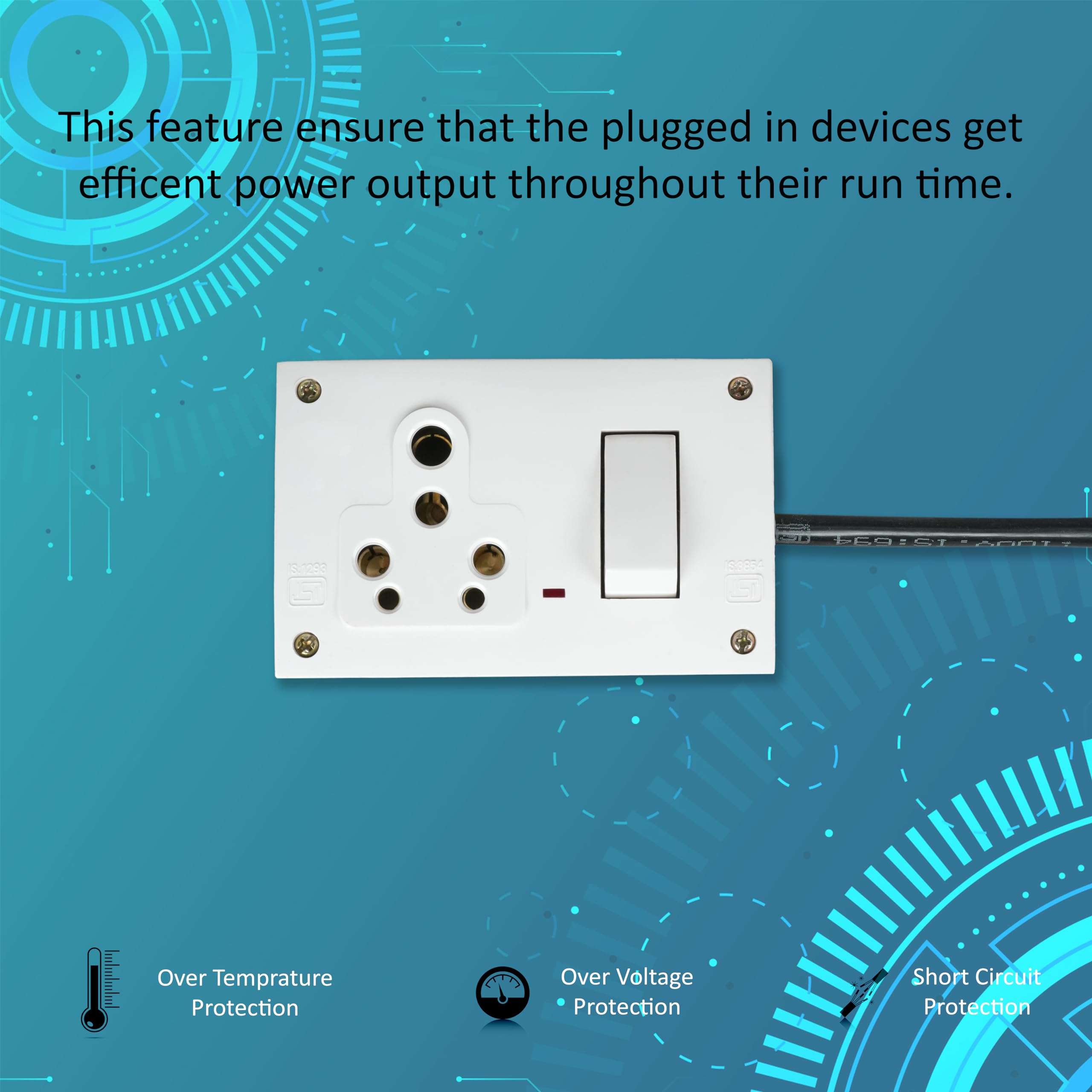 MD Proelectra Advanced Power Saving Extension Board - 2 Meters Heavy Duty Cord, Socket and Switch 2500W 10A, Inbuilt Energy Saver and Surge Protector- Electric Extension Board for Indoor Outdoor Use 6