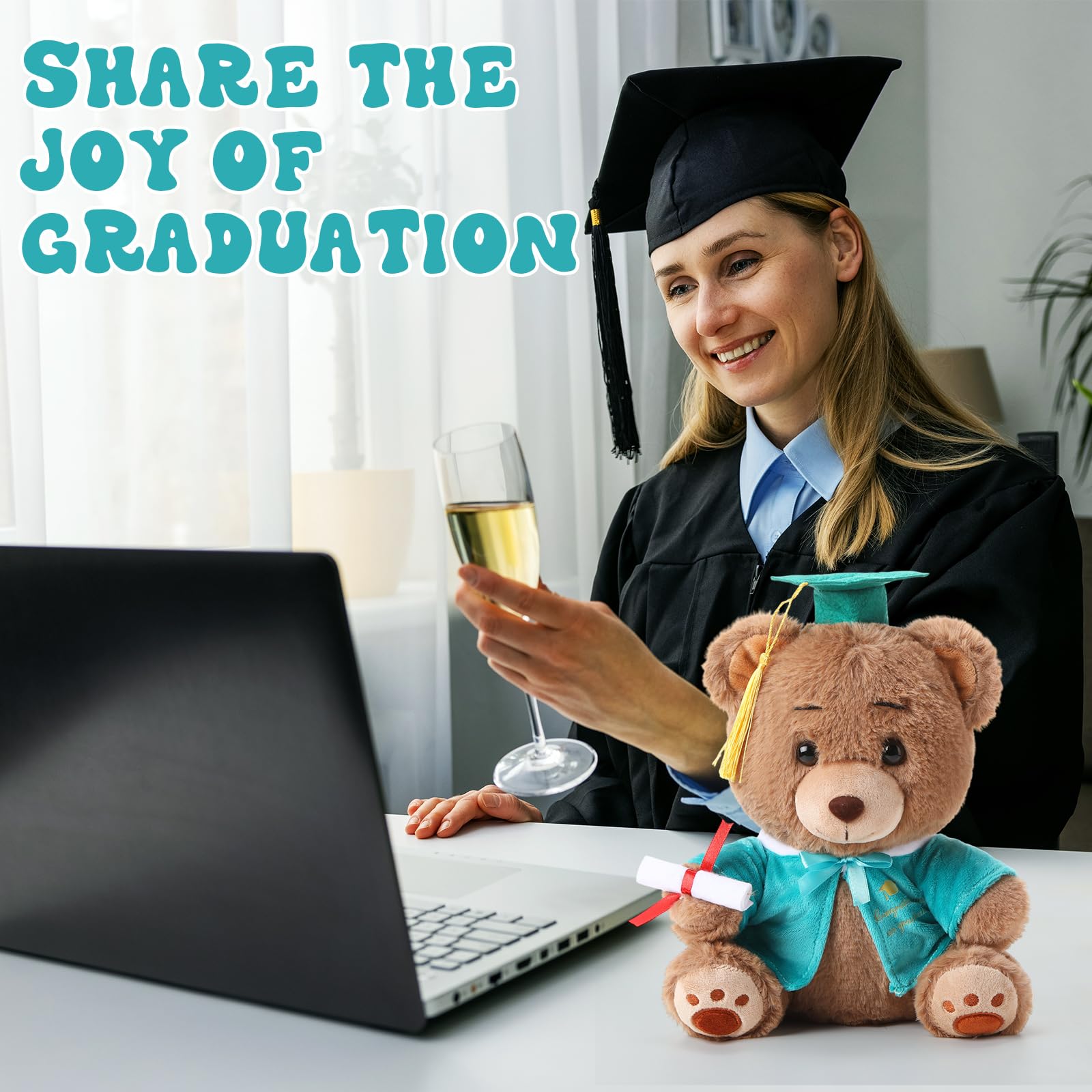 Deekin 10 Inch Graduation Bears Stuffed Animal Class of 2025 Plush Bear in Black Cap Graduation Bear Kindergarten Graduation Gifts Stuffed Bear Plush Bear Toy for Grad Party Decor(Green) 4