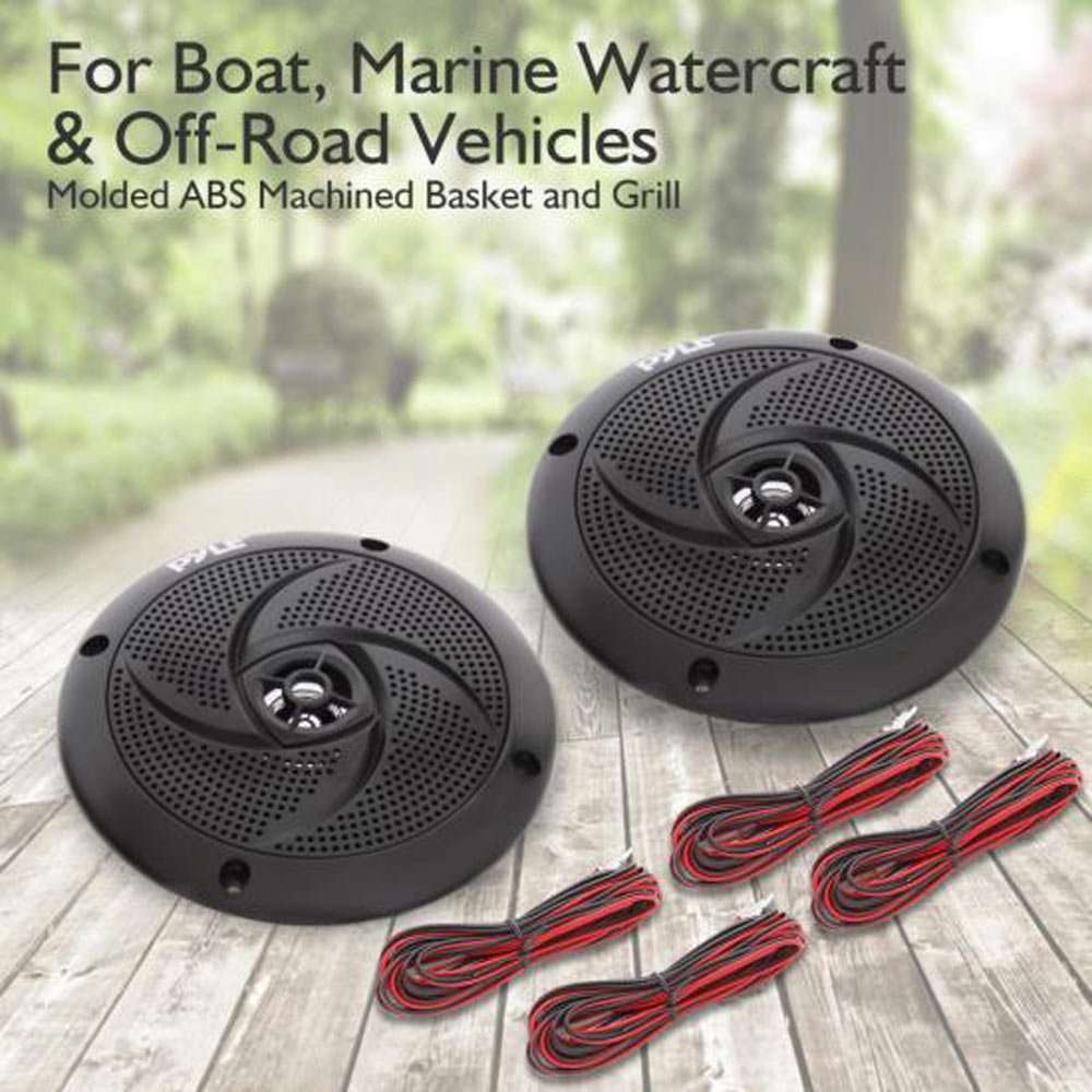 Pyle Low-Profile Waterproof Marine Speakers - 100W 4 Inch 2 Way 1 Pair Slim Style Waterproof Weather Resistant Outdoor Audio Stereo Sound System w/ Blue Illuminating LED Lights - Pyle (Black) 2