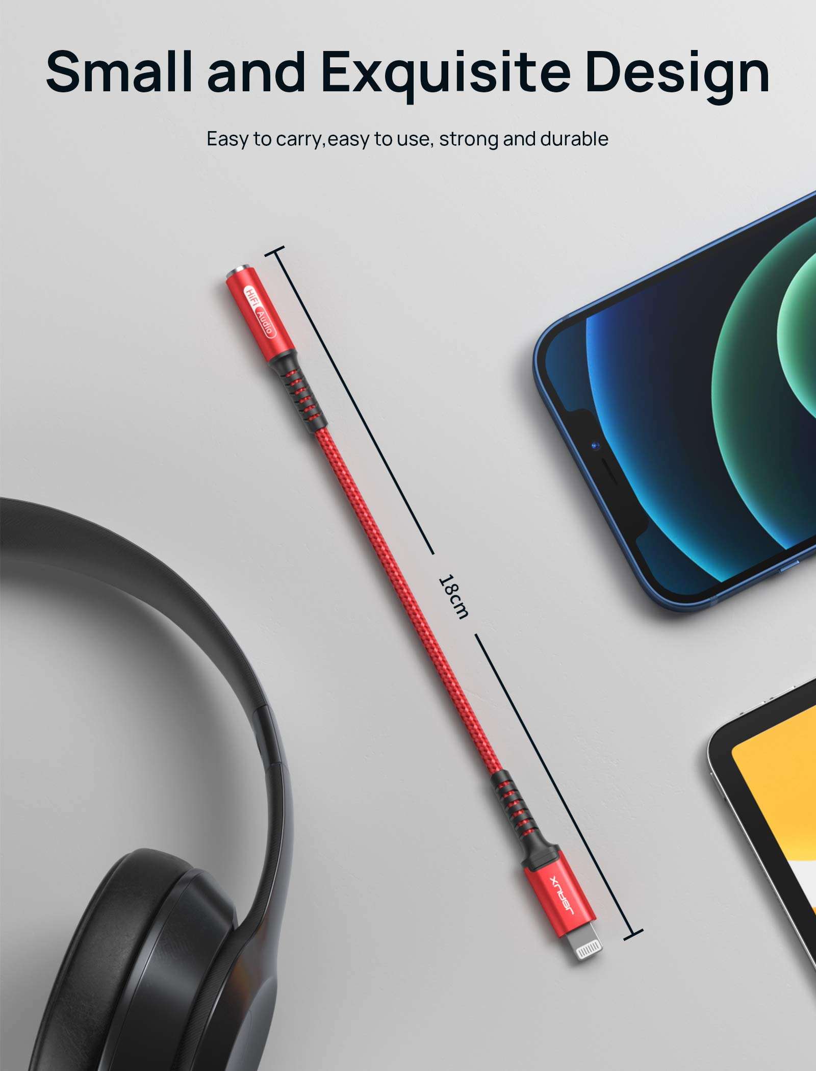 JSAUX Lightning to 3.5mm Female Headphone Jack Adapter, [Apple MFi Certified] Lightning to Audio Jack Converter Compatible with iPhone 14/14Pro/13/12 Mini/12 Pro/11/11 Pro/11 Pro Max/SE/X XR XS - Red 6