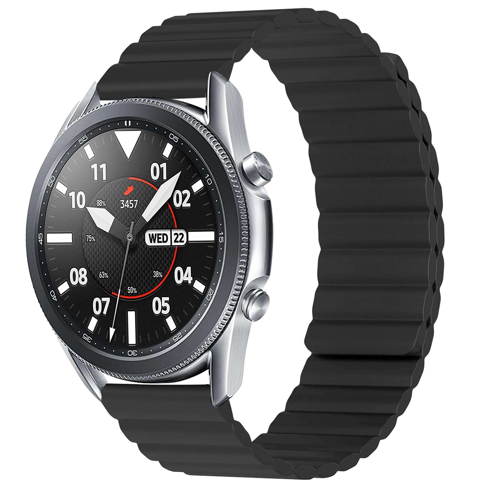 SKYLET Bands Compatible with Samsung Galaxy Watch 3 45mm/Galaxy Watch 46mm/Gear S3 Classic/Gear S3 Frontier Men Women, 22mm Strong Magnetic Closure Loops Sport Silicone Replacement Strap Black, Large 2