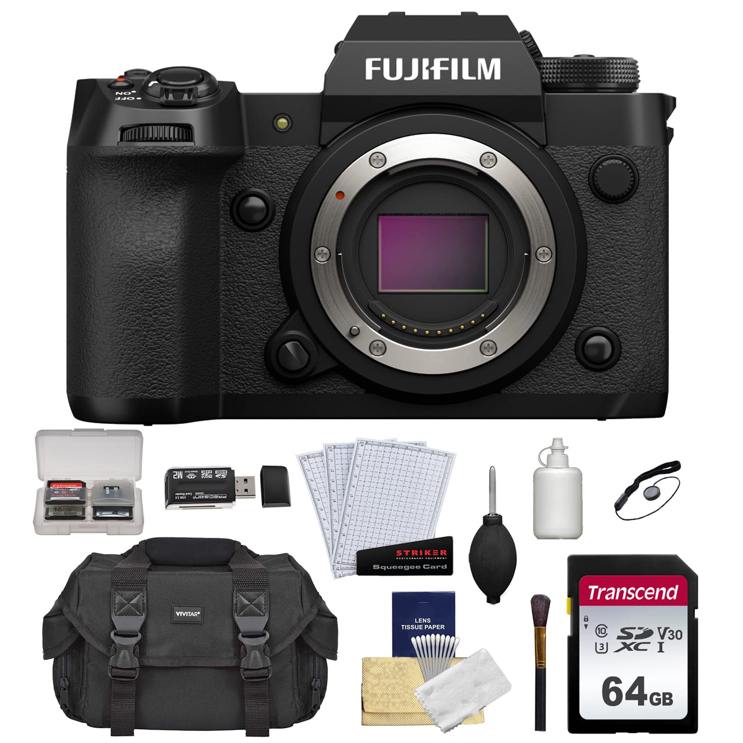 FUJIFILM X-H2 Mirrorless Camera Body | Black + Lens Cap Keeper + Camera Cleaning Kit + Screen Protectors + Memory Card Case + Memory Card Reader + 64GB Memory Card + Digital Camera Case Bundle 1