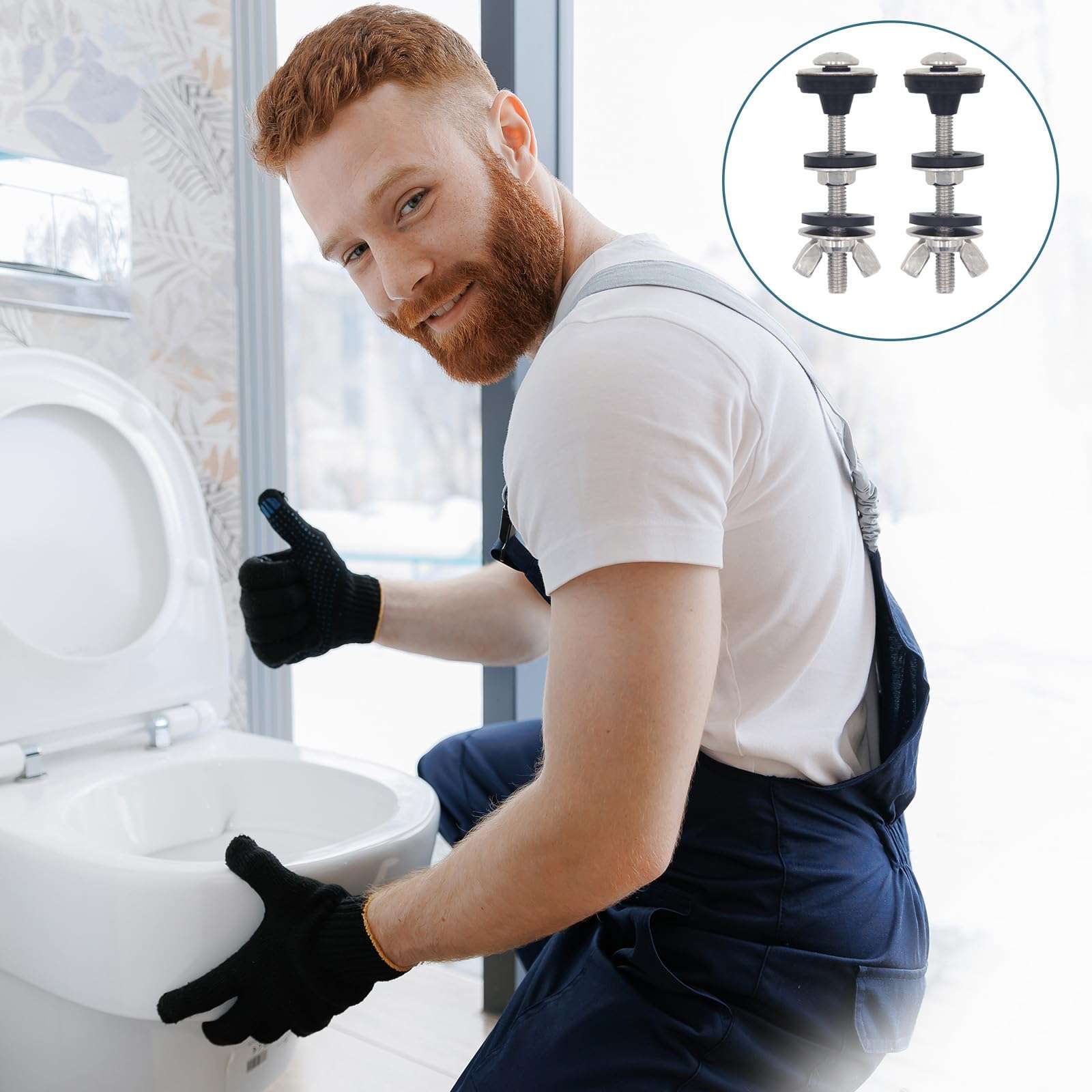 Universal Toilet Tank to Bowl Bolt Kit - 2pcs/4pcs Heavy Duty Bolts, Stainless Steel & Rubber Washers - Extra Long Nuts for Easy Installation & Waterproof Seal (4) 5