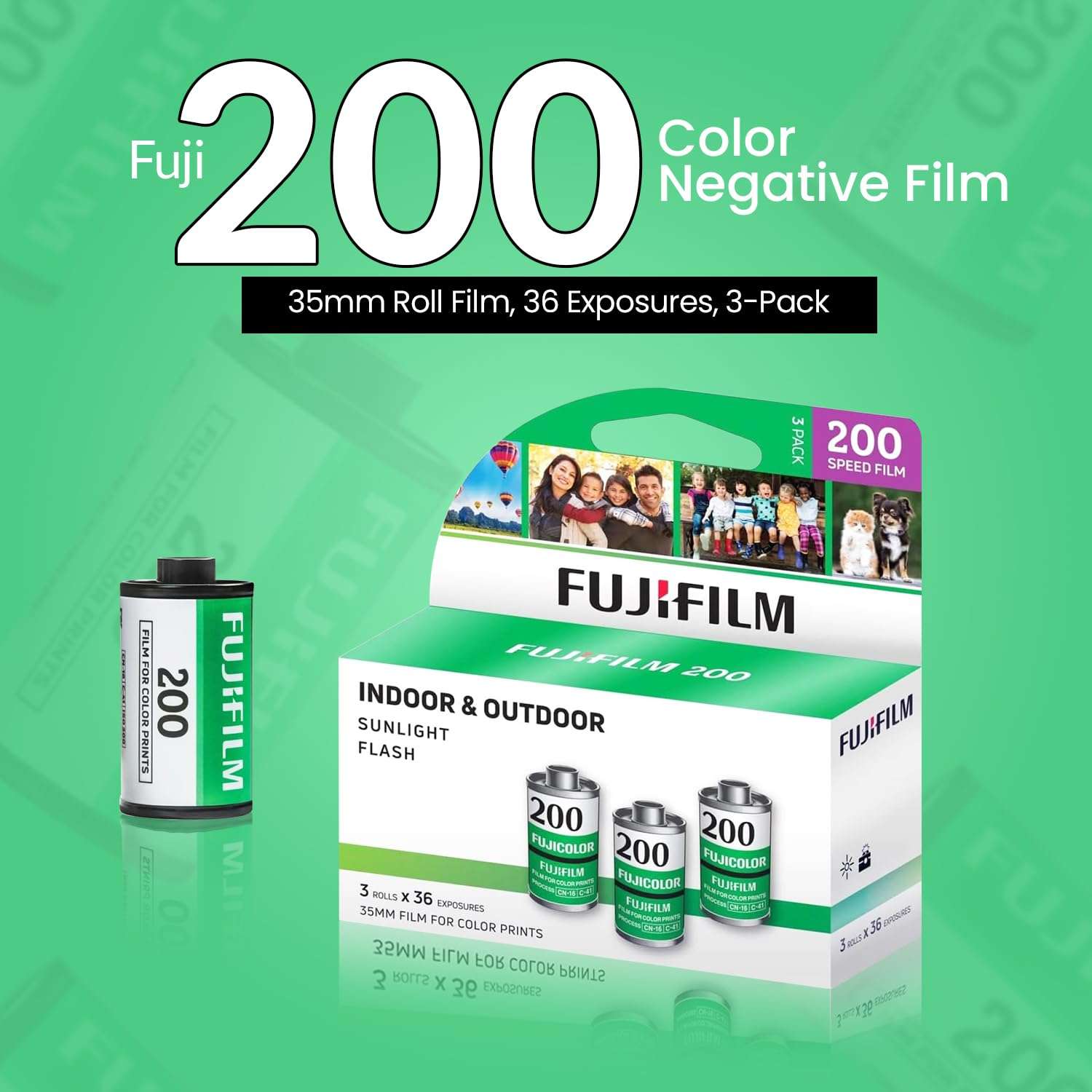 FUJIFILM 200 Color Negative Film (35mm Roll Film, 36 Exposures, 3-Pack) + BluebirdSales Microfiber Cleaning Cloth Bundle 2