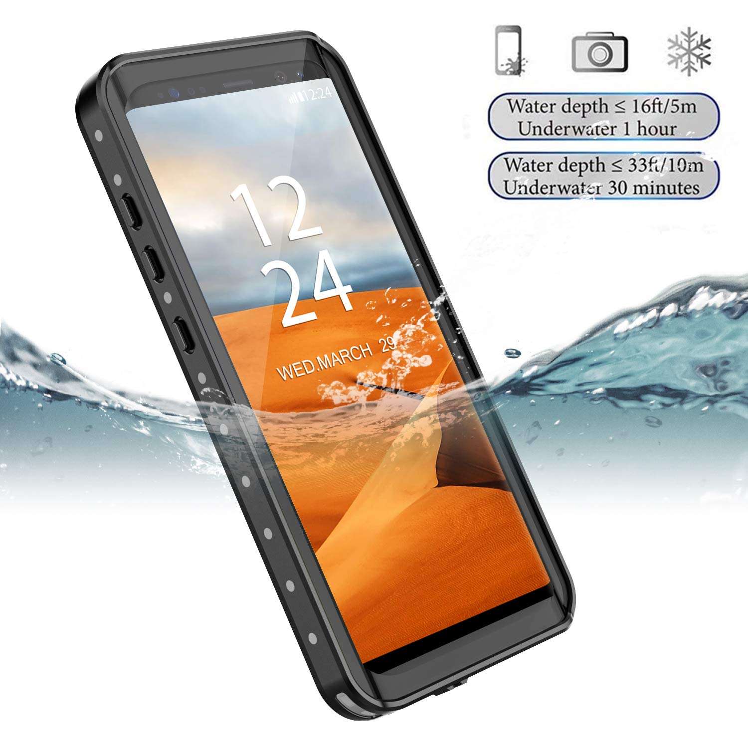 TOMSTORE Samsung Galaxy S8 Waterproof Case, Full Body Sealed Protection with Built-in Screen Protector IP68 Waterproof Dustproof Shockproof Underwater Protective Cover for Samsung Galaxy S8 (Black) 3