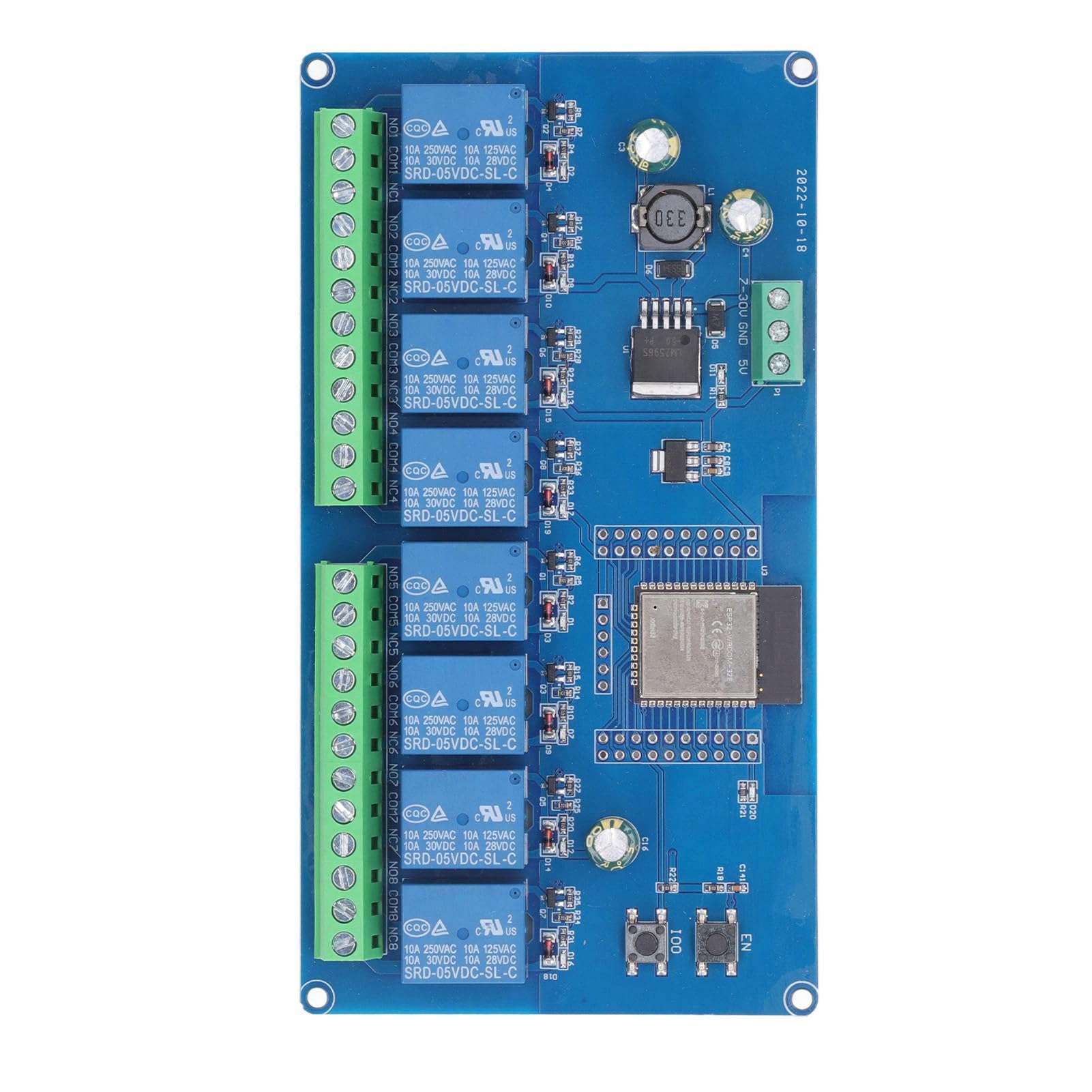 Gugxiom 8 Channel Relay Module ESP32-WROOM-32E WiFi Relay Module, DC5-30V Remote Control Relay Module, Programmable ESP32 Development Board, Program Led and Relay Indicators 3