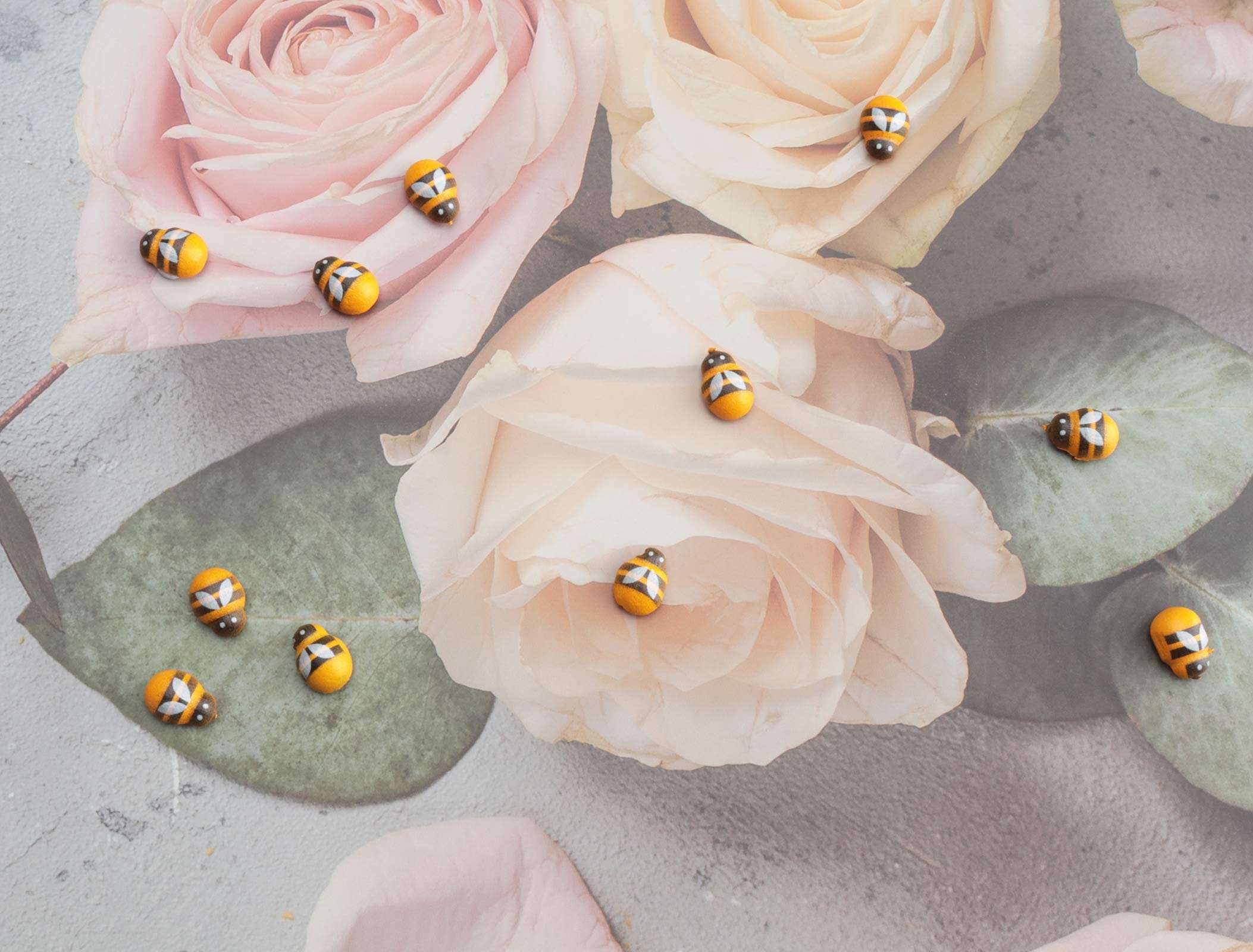 Ruwado 50 Pcs Wooden Bee Tiny Embellishments Self Adhesive Yellow Painted Flatback Bee Stickers for DIY Craft Project Scrapbooking Home Art Baby Shower Birthday Party Bridal Shower Decoration 5