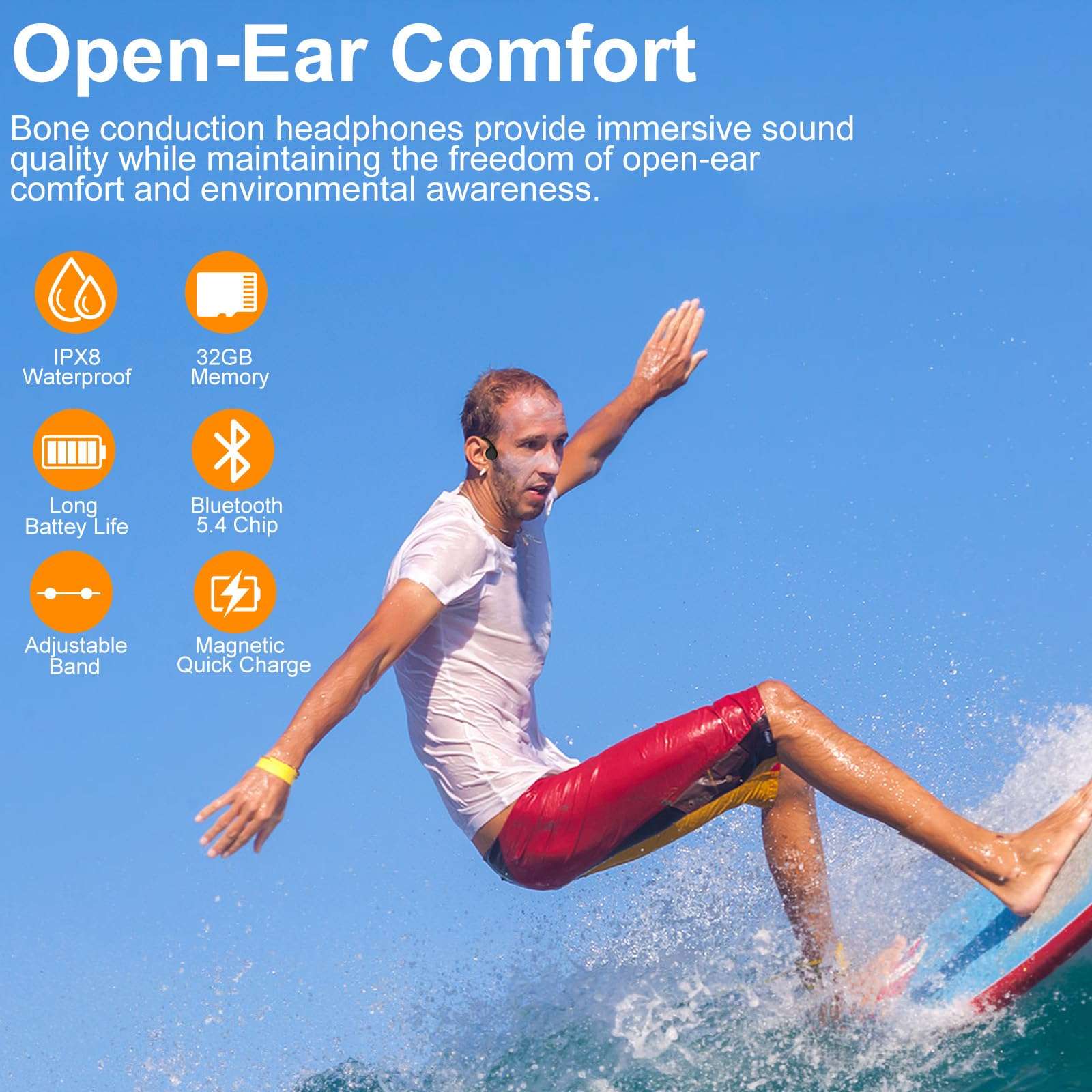 Bone Conduction Swimming Headphones, IPX8 Waterproof MP3 Player Open-Ear Headphones, Bluetooth 5.4 Bone Conduction Headphones, Wireless Sports Earbuds for Swimming, Running, Cycling (Black) 4