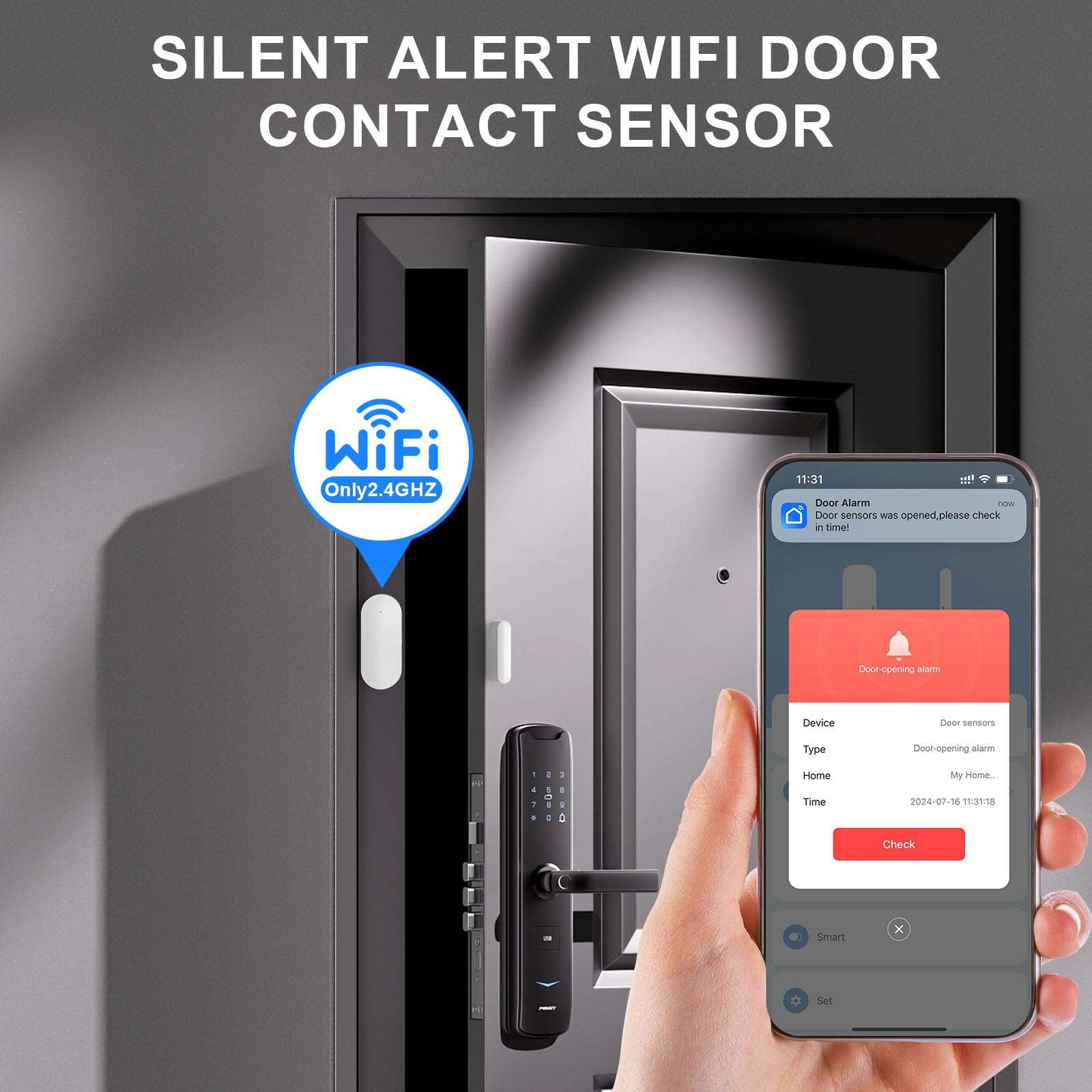 Door and Window Alarms for Home,No Hub NO Monthly Fee Door Alarms for Kids Safety,WiFi-Connected for Smart Life or Tuya APP Control,Compatible with Alexa,Easy to Install,Long Battery Life 4