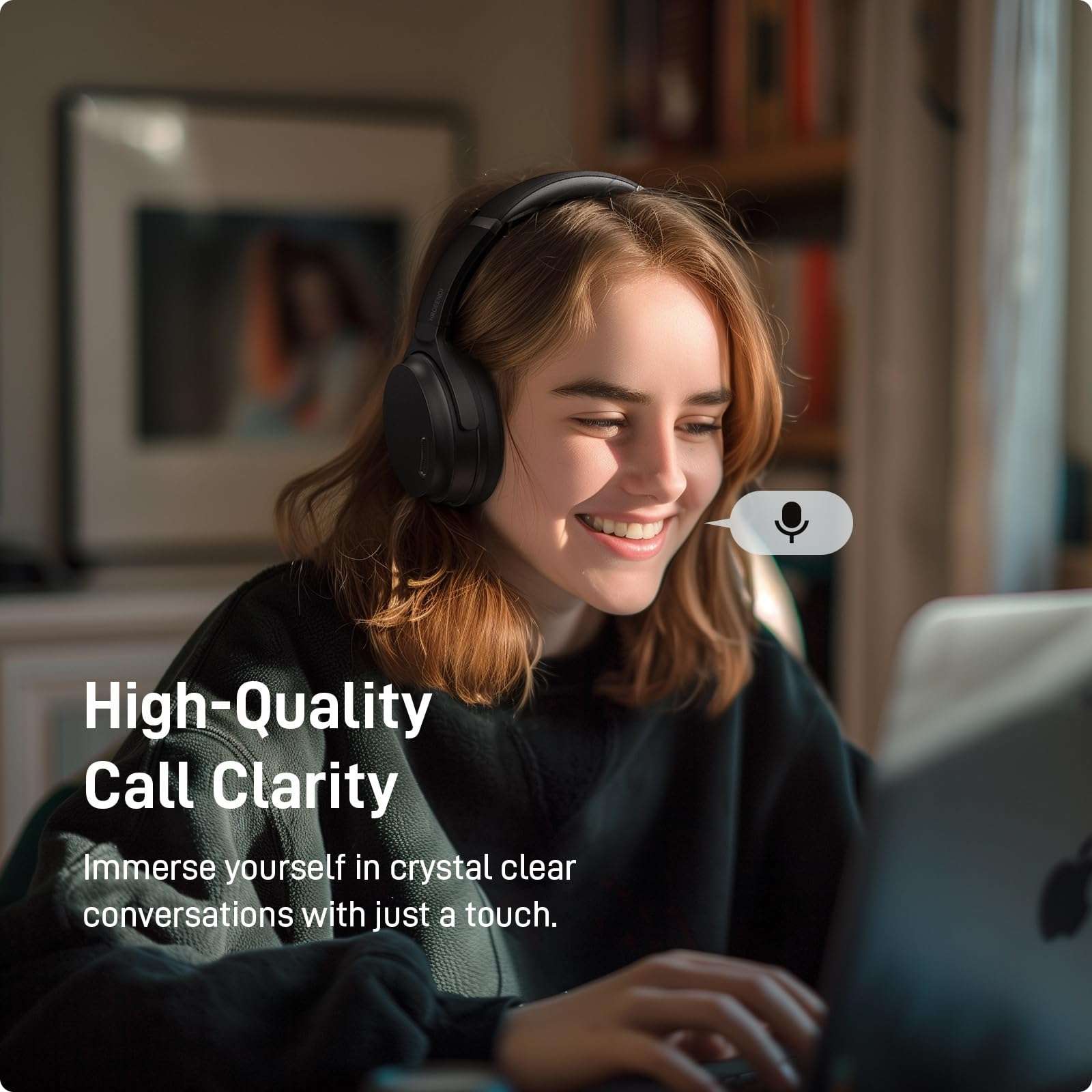 HROEENOI JZ02 Noise Cancelling Headphones,Upgraded Bluetooth 5.3, Wireless Over Ear Headphones, Lightweight and Portable, 60H Playtime, Memory Foam Protein Leather Earmuffs, for Workout, Home 5