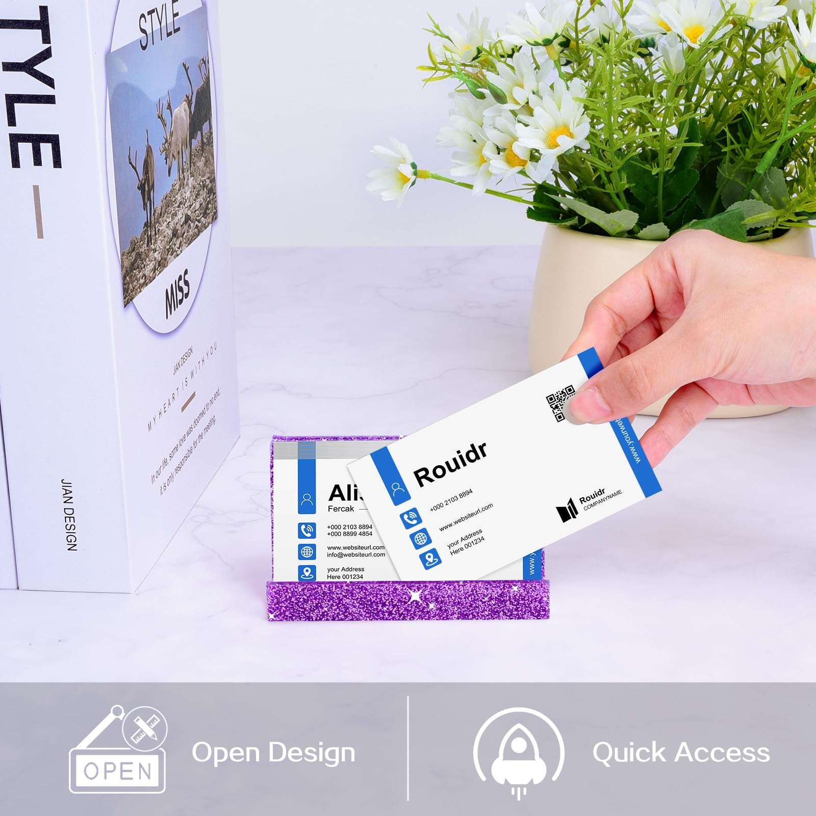 Rouidr Business Card Holder for Desk, 3 Pack Acrylic Business Card Holder Display for Office Desktop, School, Hotel Front Desk, Color 5