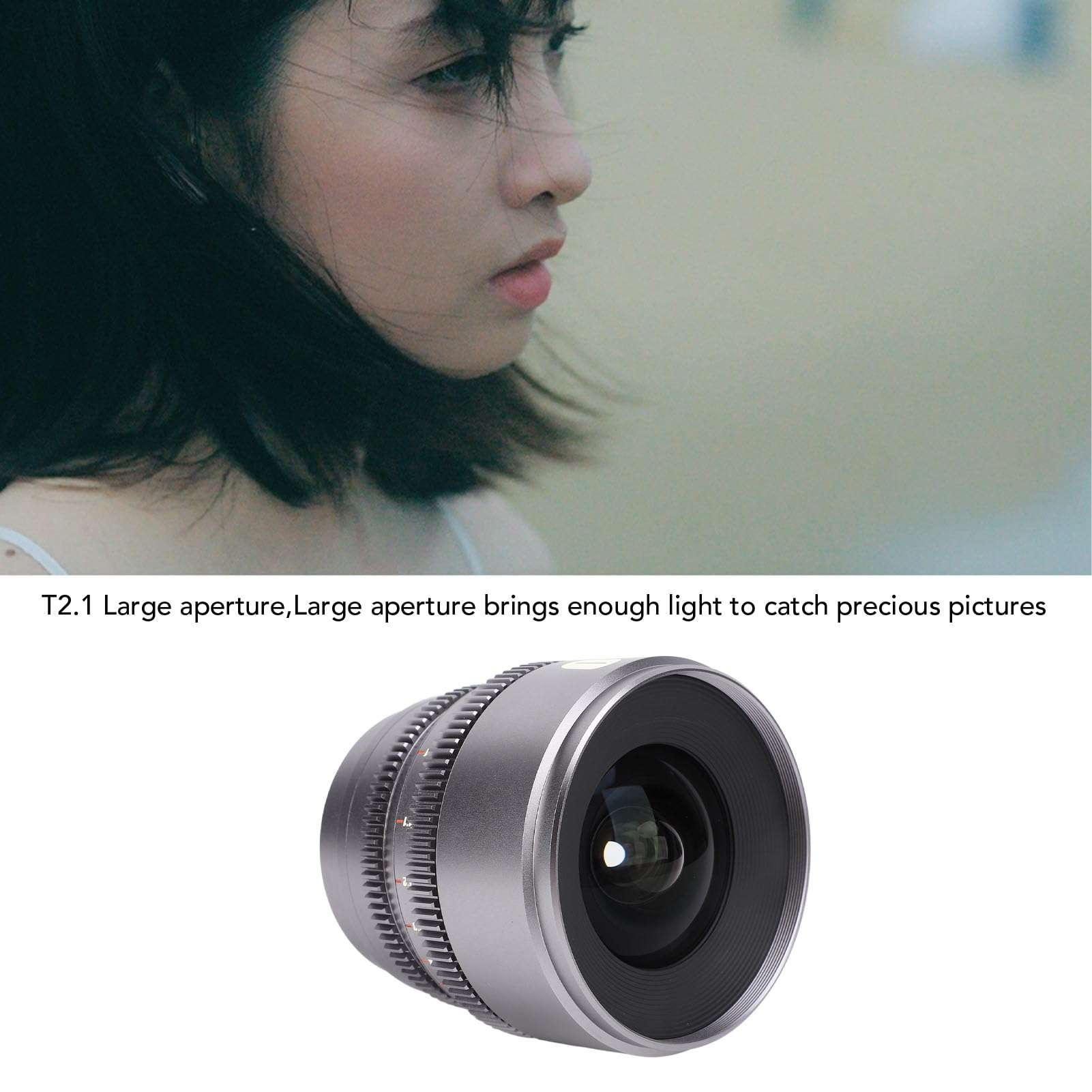 T2.1 Cine Lens for E Mount Cameras, 10mm APS C 260 Deg Ultra Long Focus Large Aperture E Mount Cameras Camera Lens for FS Series for Portraiture Street Photography (Gray) 3