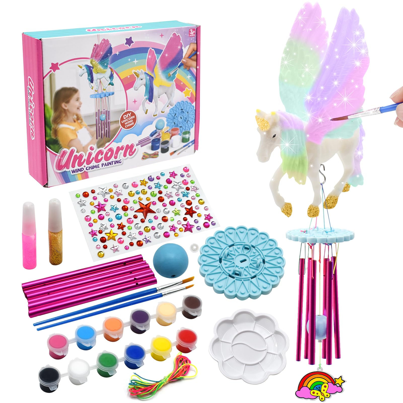 Cyiecw Unicorn Gifts for Girls - Arts and Crafts for Girls Ages 3, 4, 5, 6, 7, 8 - Paint Your Own Unicorn Wind Chime