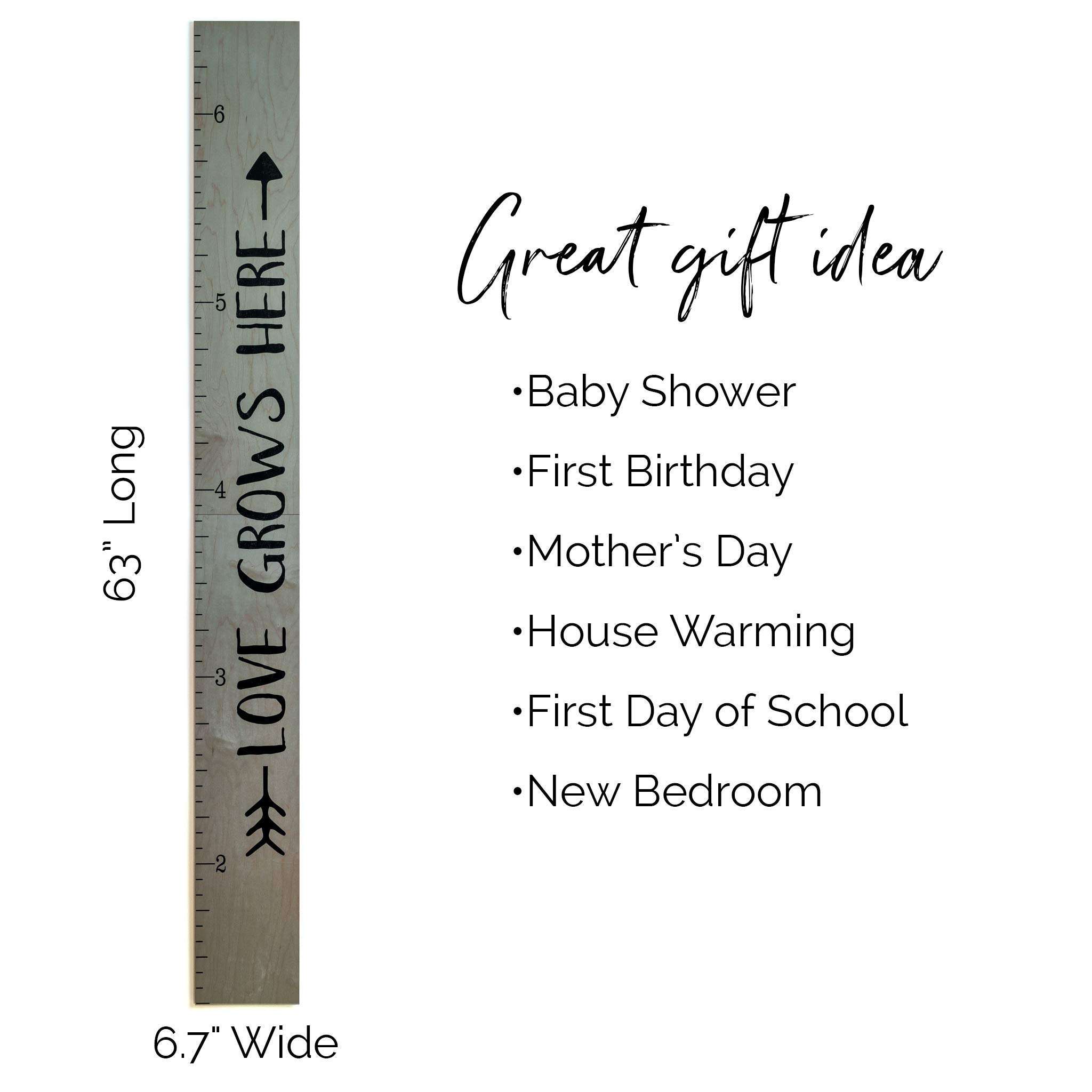 Growth Chart Art | Giant Ruler Wooden Height Chart | Wood Growth Chart for Babies, Kids, Boys & Girls | Love Grows Here (Gray Tribal) 3