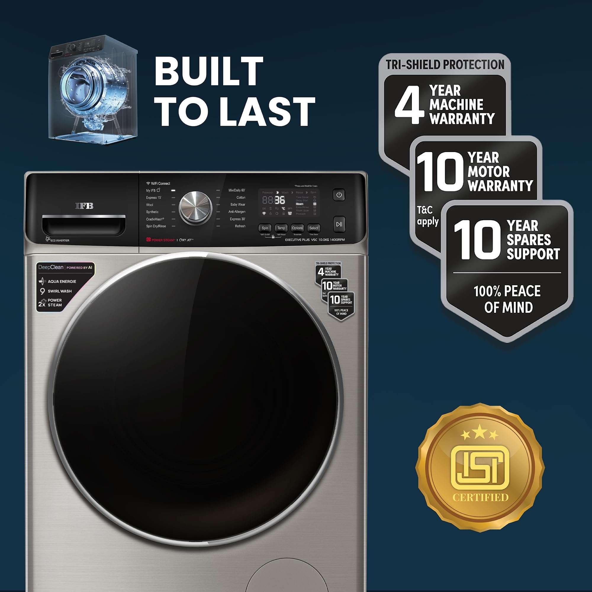 IFB 10Kg 5 Star with Deep Clean Oxyjet Technology, AI Powered, Fully Automatic Front Load Washing Machine (EXECUTIVE PLUS VSC 1014, Steam Refresh Program, Wi-Fi, Eco Inverter, SUS VCM) 6