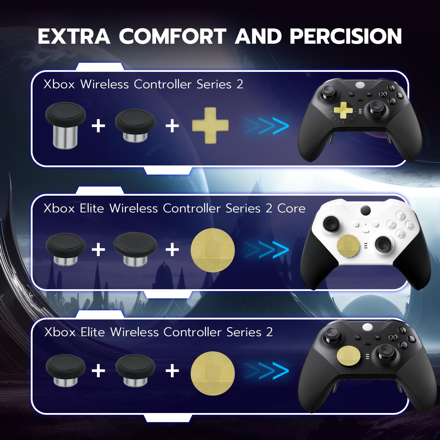 Mcbazel 13 in 1 Metal 6 Swap Thumbsticks Joysticks, 4 Trigger Paddles, 2 D-pads with Adjustment Tool and Carry Case for Xbox One Elite Series 2 Controller - Gold 4