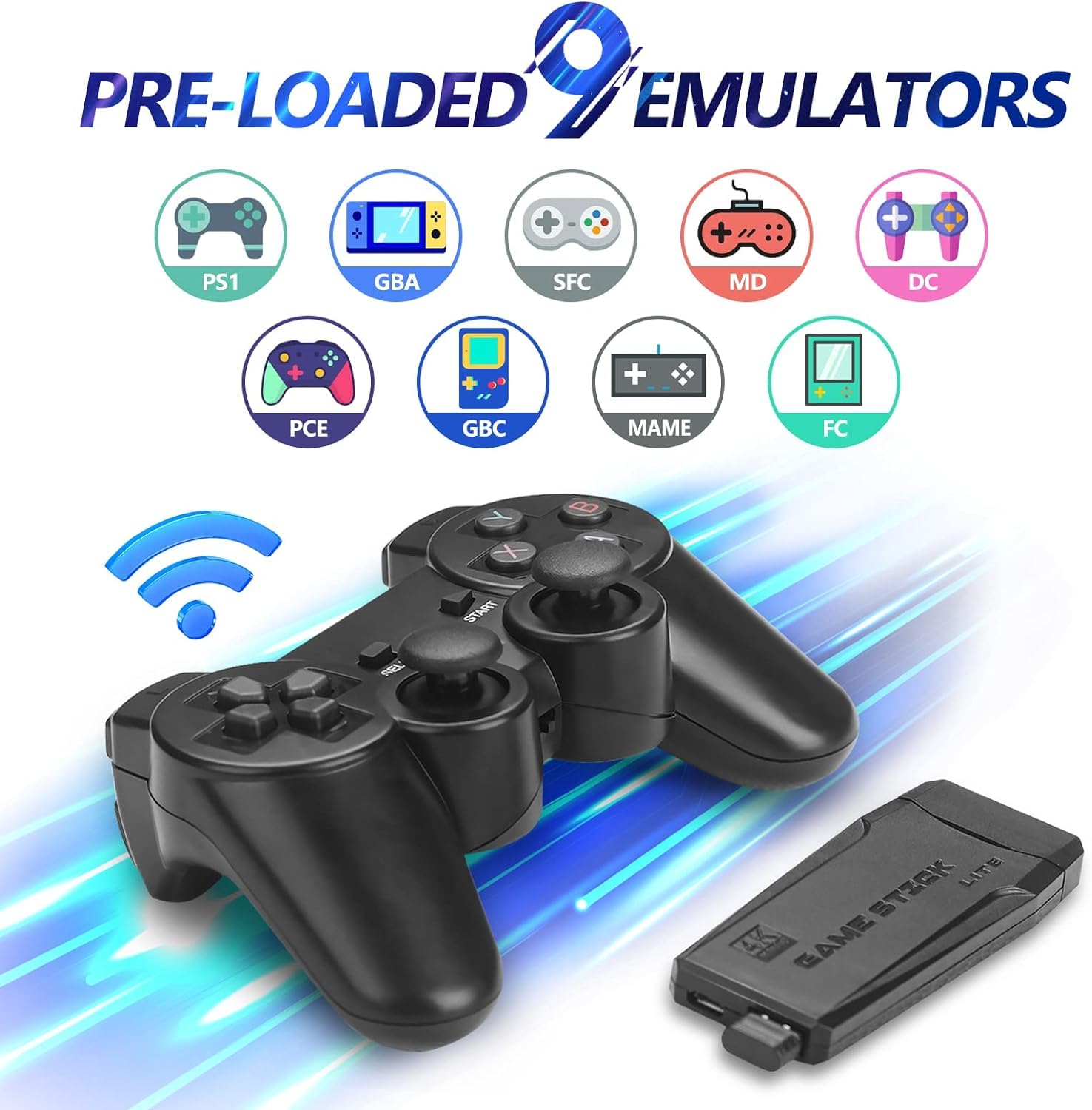 TV Video Game Console 4K Ultra HD Stick with Dual 2.4G Controllers Built-in 10,000 Classic Games 8 Bit Mini Retro GB, GBA, GBC, MD, SFC, FC Controller HDMI Output Dual Player- ( 64G (10000+ Games)) 4
