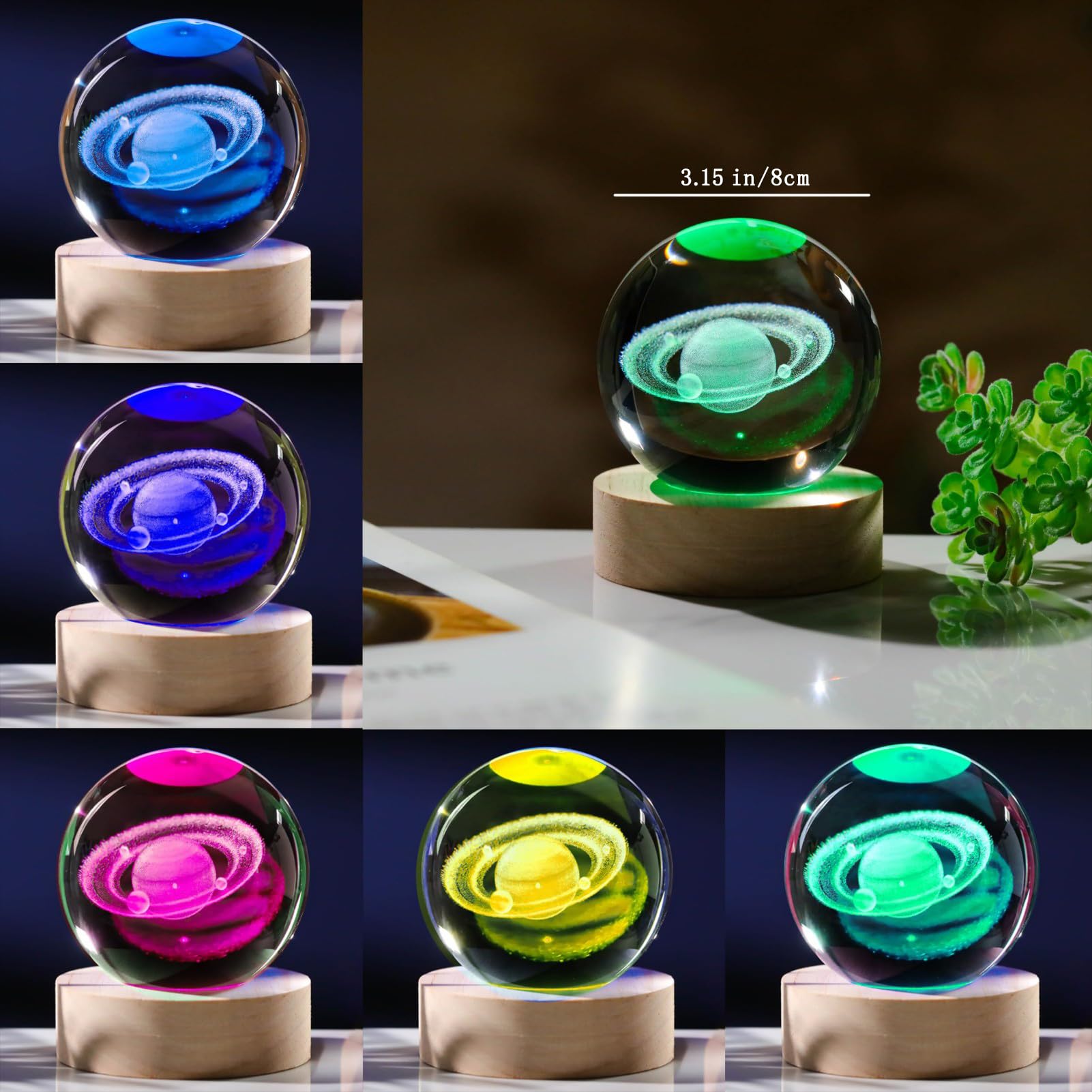 coldwind K9 Crystal Ball Night Light with Constellation & Solar System 3D Design - 6-Color Changing LED Table Lamp, Soothing Home Decor, Gift for Men, Women, Kids & Friends (Saturn) 3