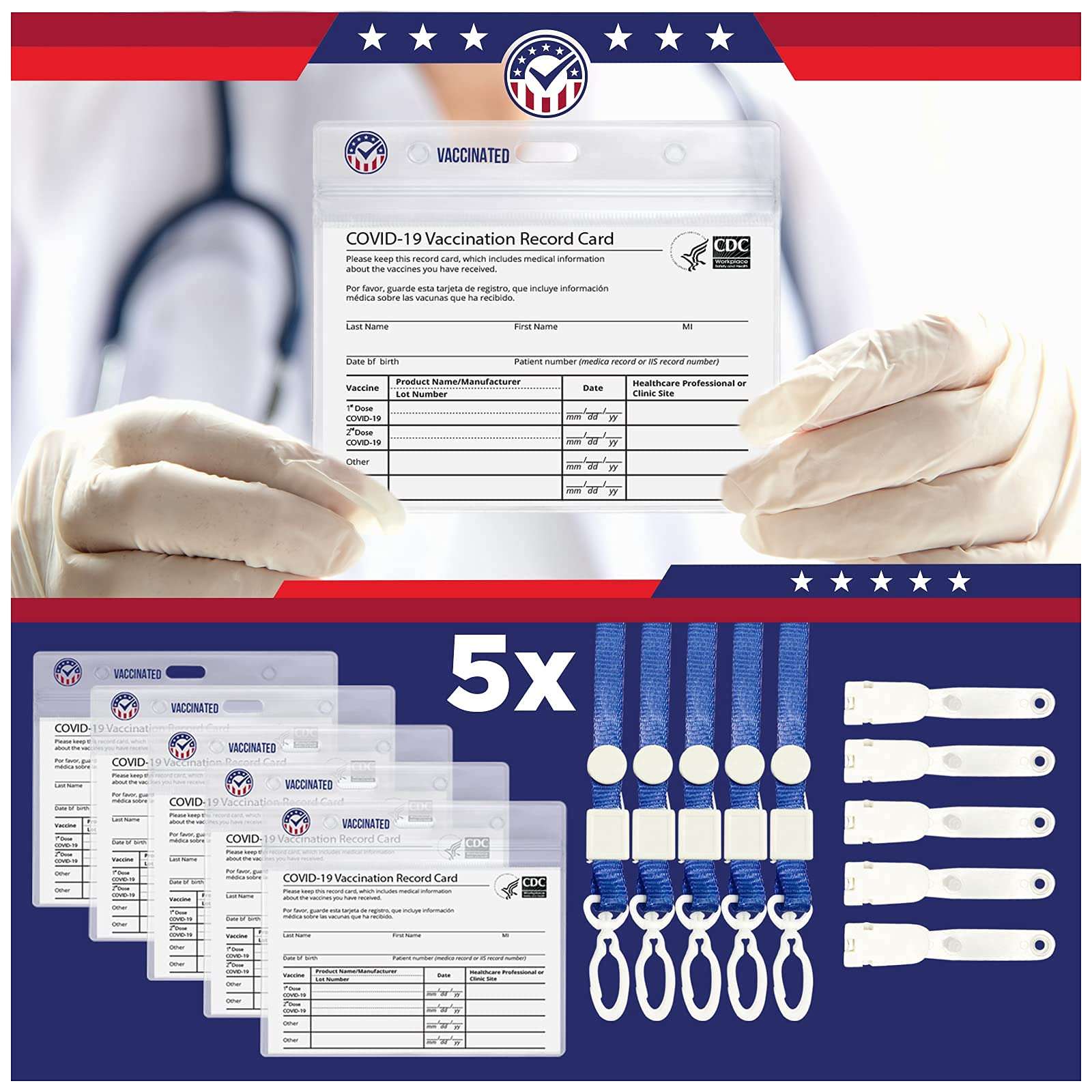 5-Pack Vaccine Card Protector Waterproof │ Vaccination Card Holder │ CDC Vaccine Card Holder │ Vaccination Card Protector │ 4x3 Card Protector 5